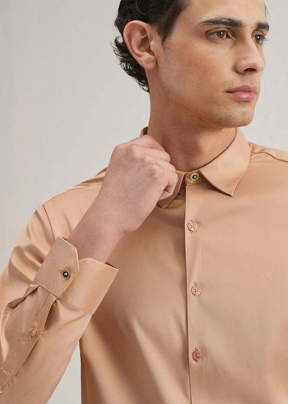Peach Plain Stitchless Placket Shirt - Image 2