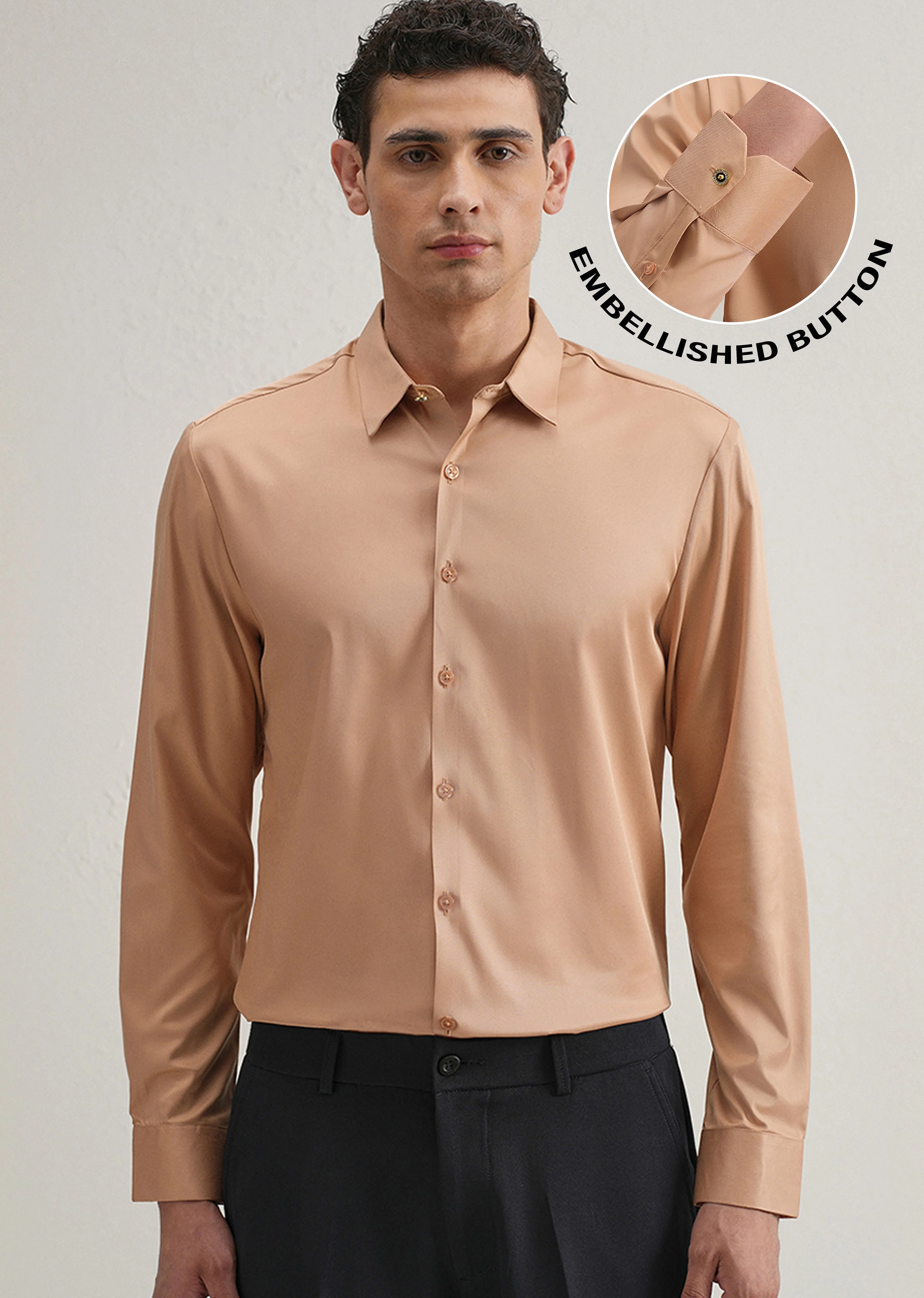 Peach Plain Stitchless Placket Shirt - Image 7