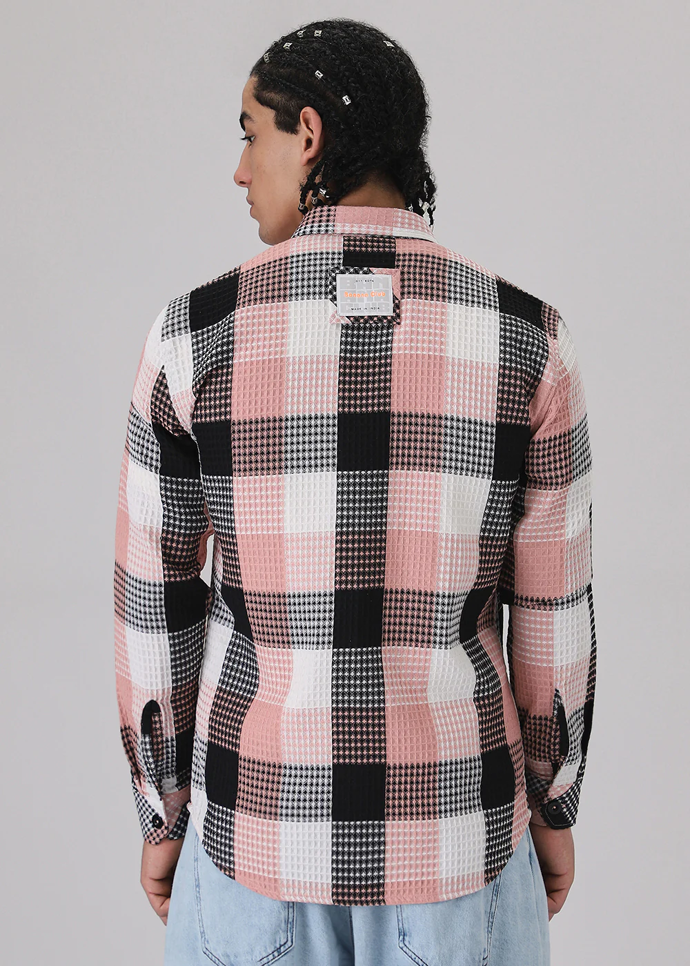 Peach Waffle Plaid Check Shirt - Image 4