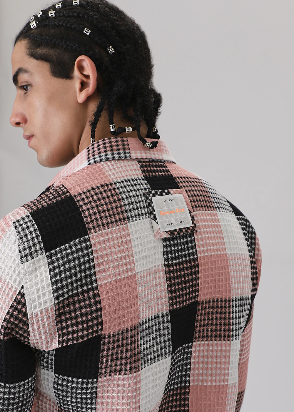 Peach Waffle Plaid Check Shirt - Image 5