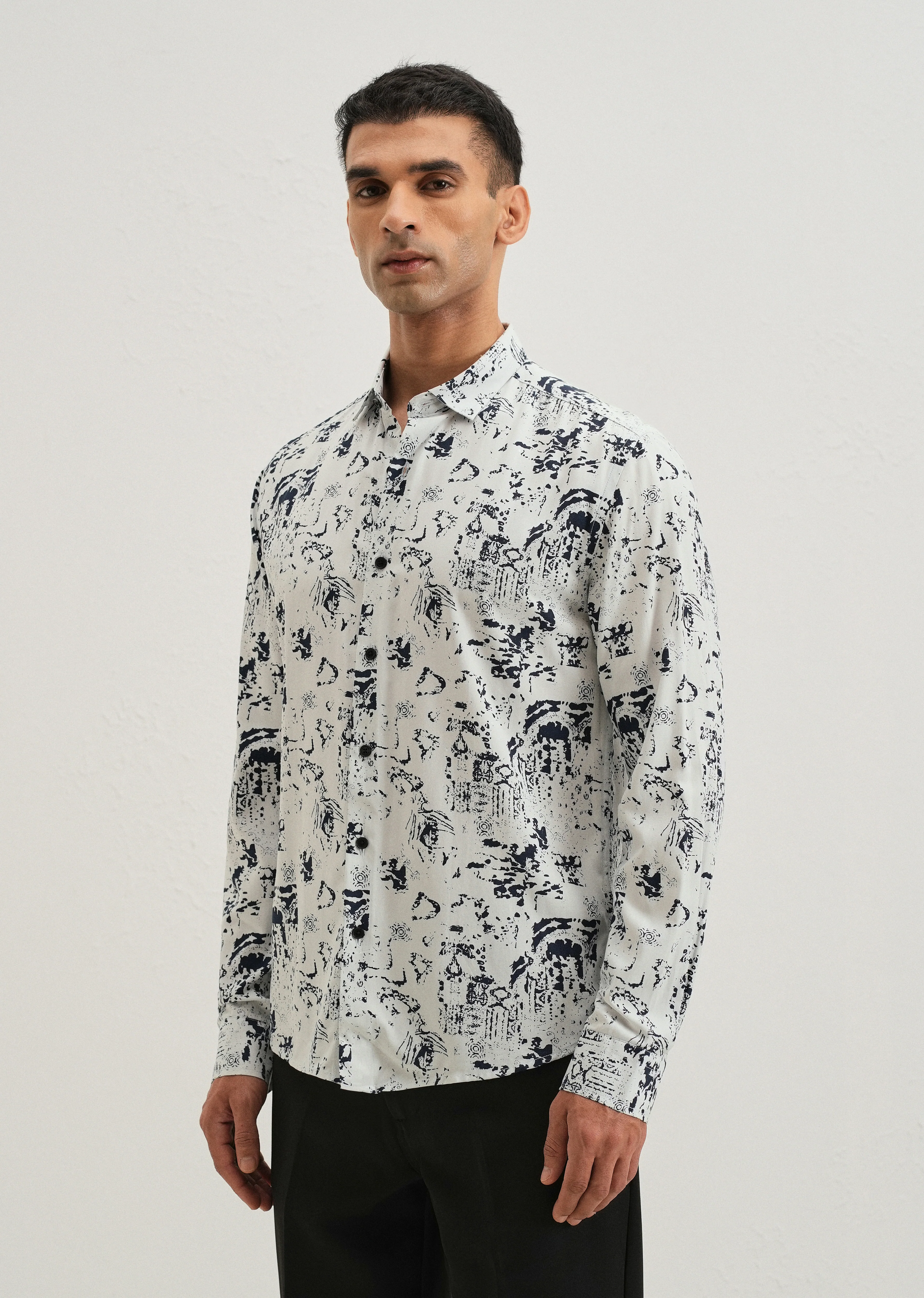 Pearl White Abstract Printed Shirt - Image 4