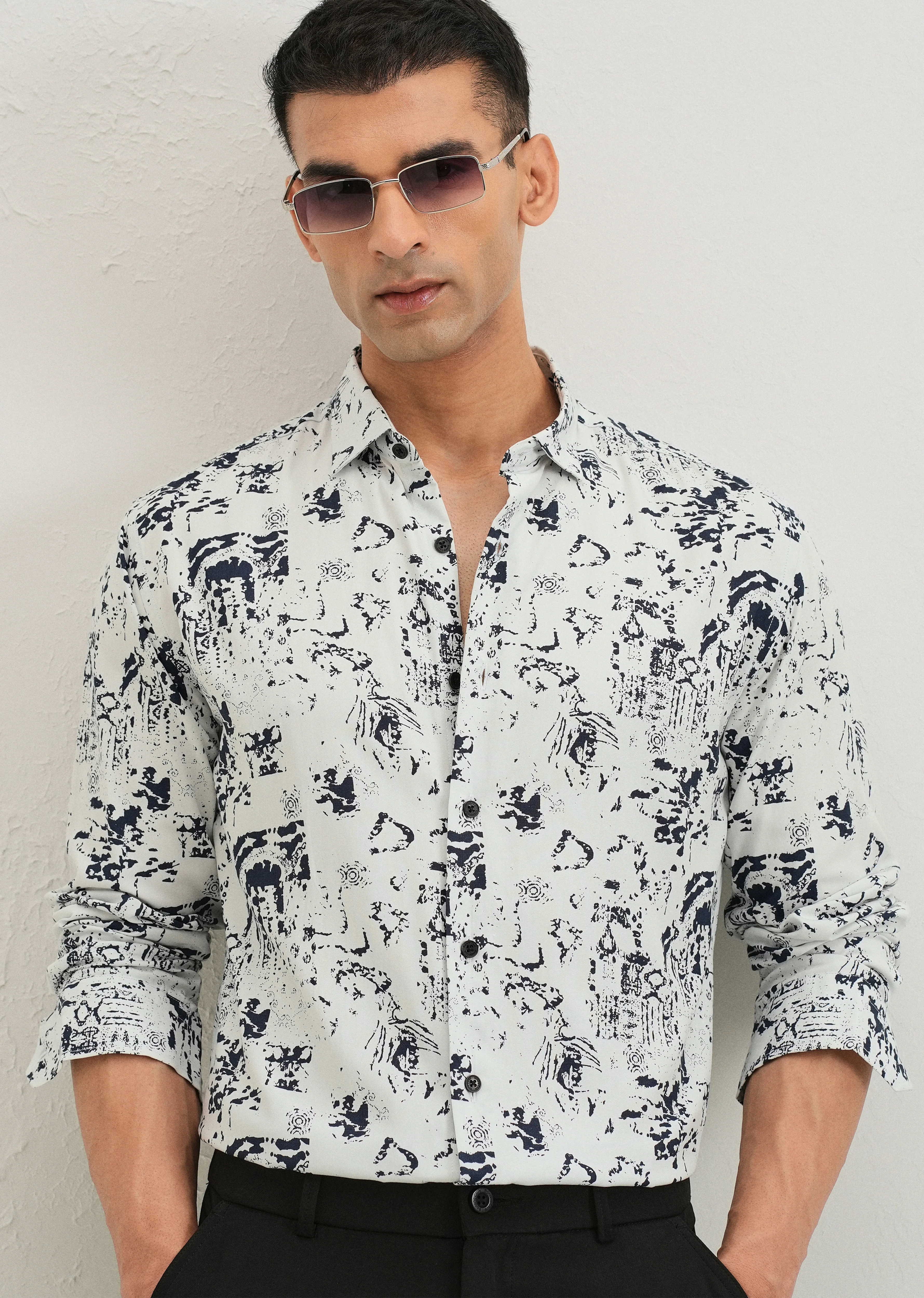 Pearl White Abstract Printed Shirt - Image 7