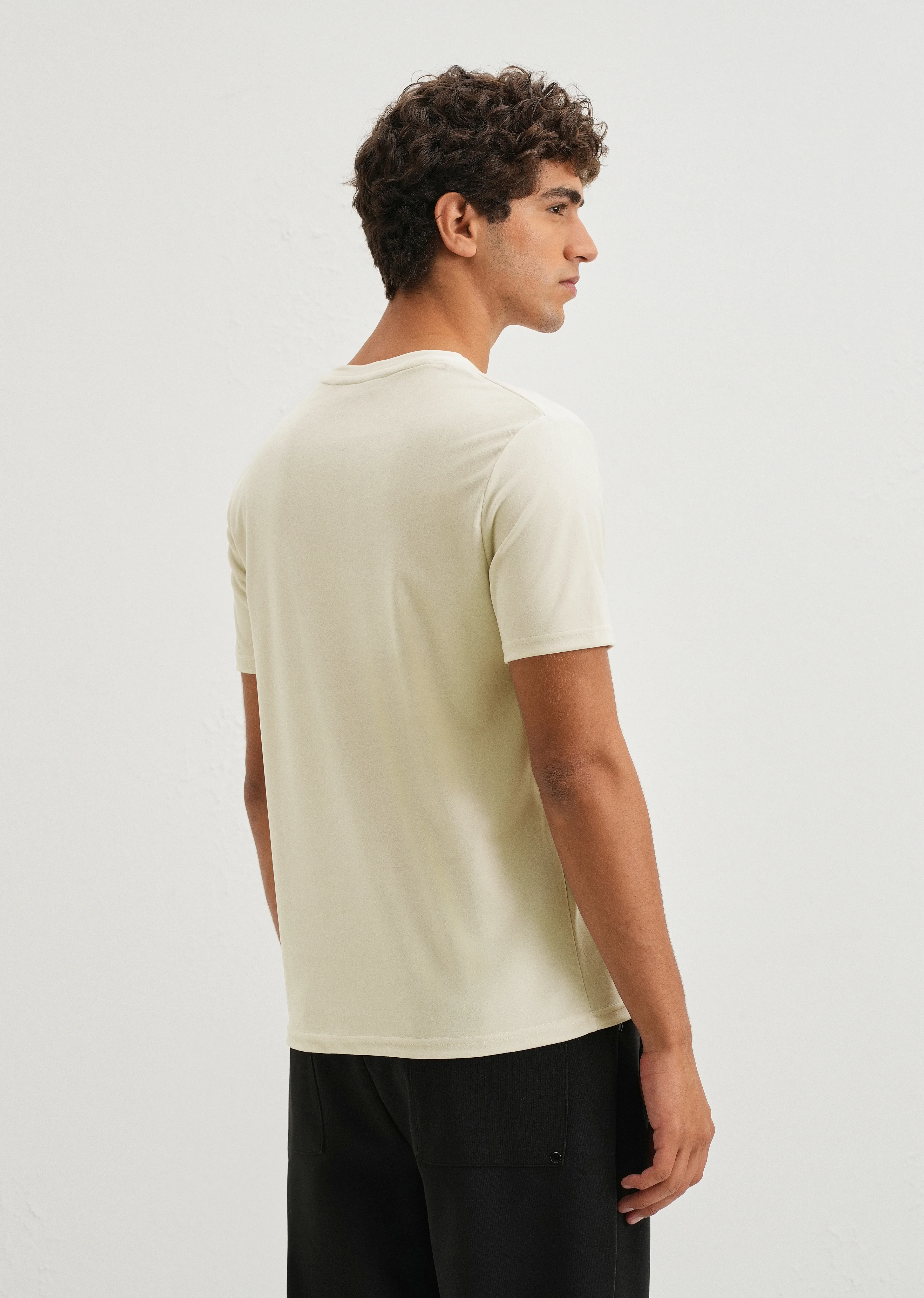 Pearled Ivory Plain Suede T-shirt - Image 2