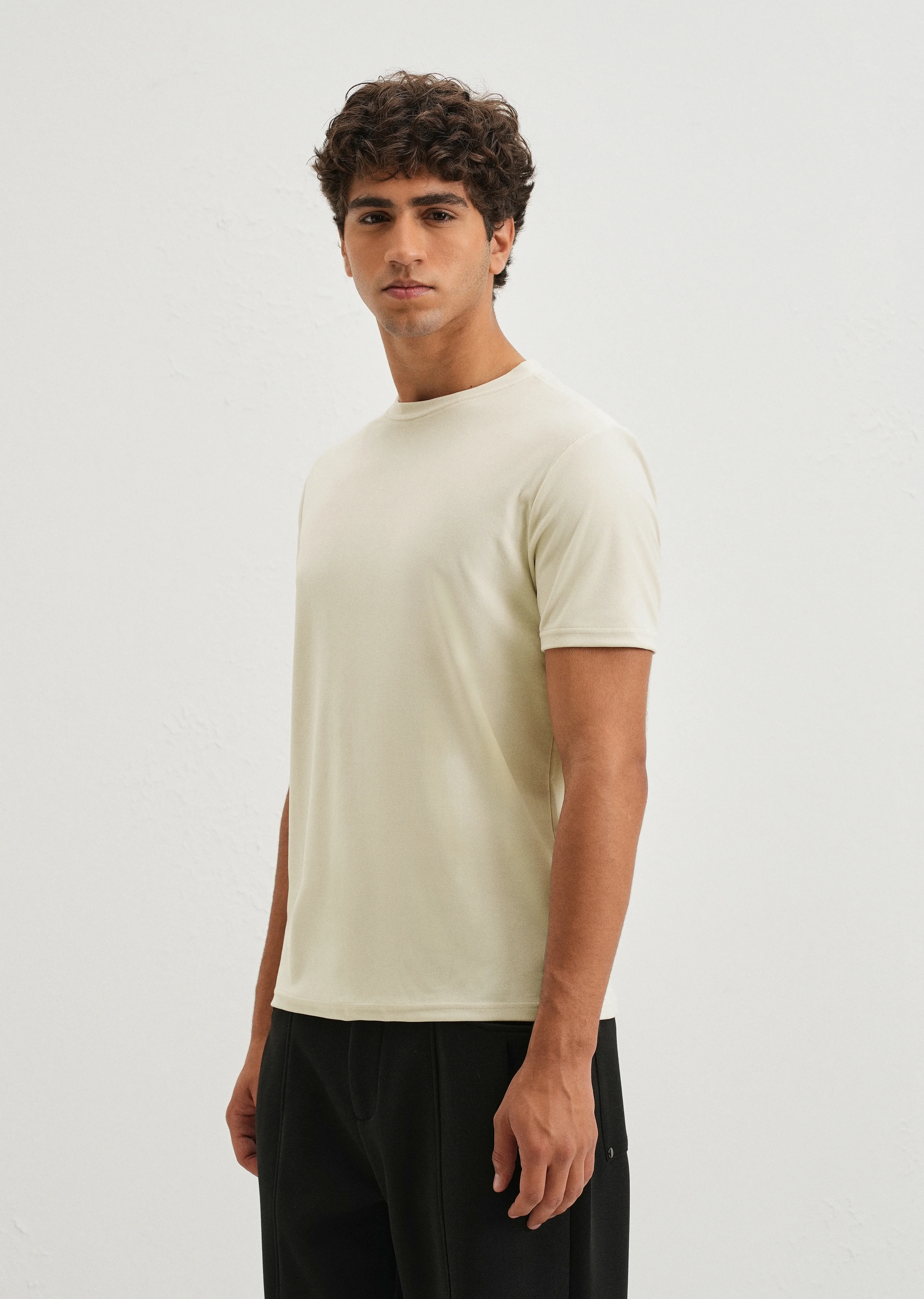 Pearled Ivory Plain Suede T-shirt - Image 4