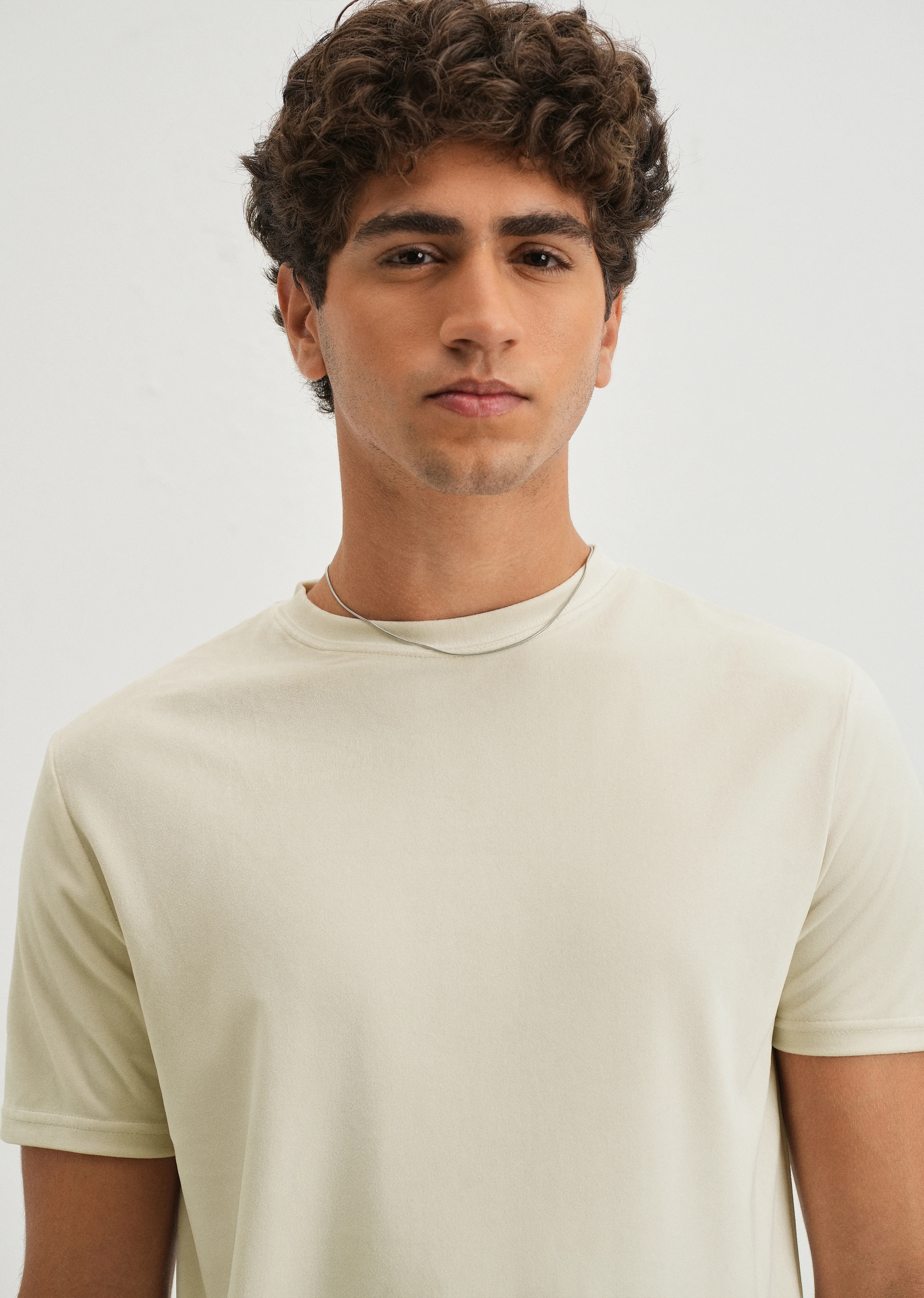 Pearled Ivory Plain Suede T-shirt - Image 5