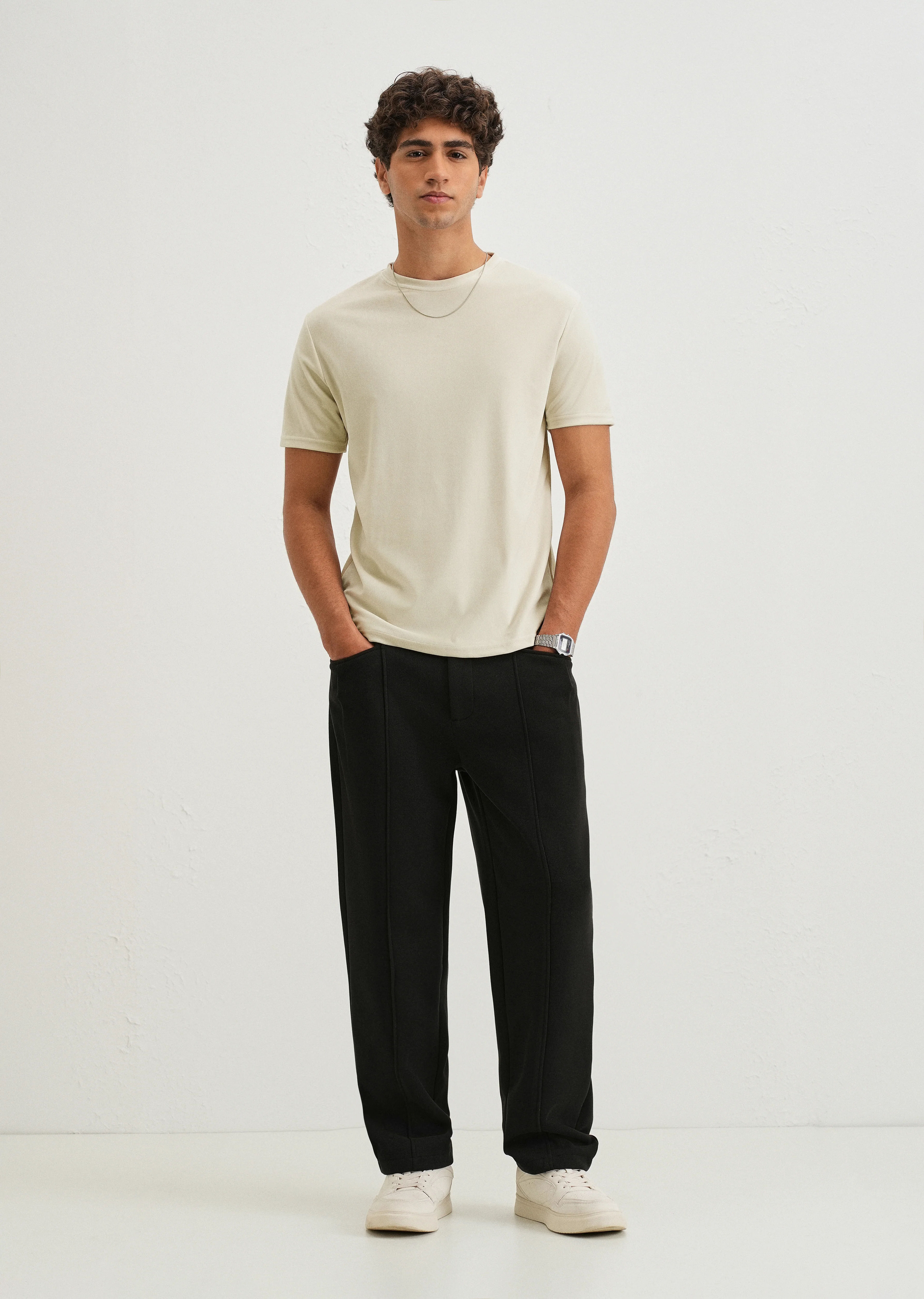 Pearled Ivory Plain Suede T-shirt - Image 6