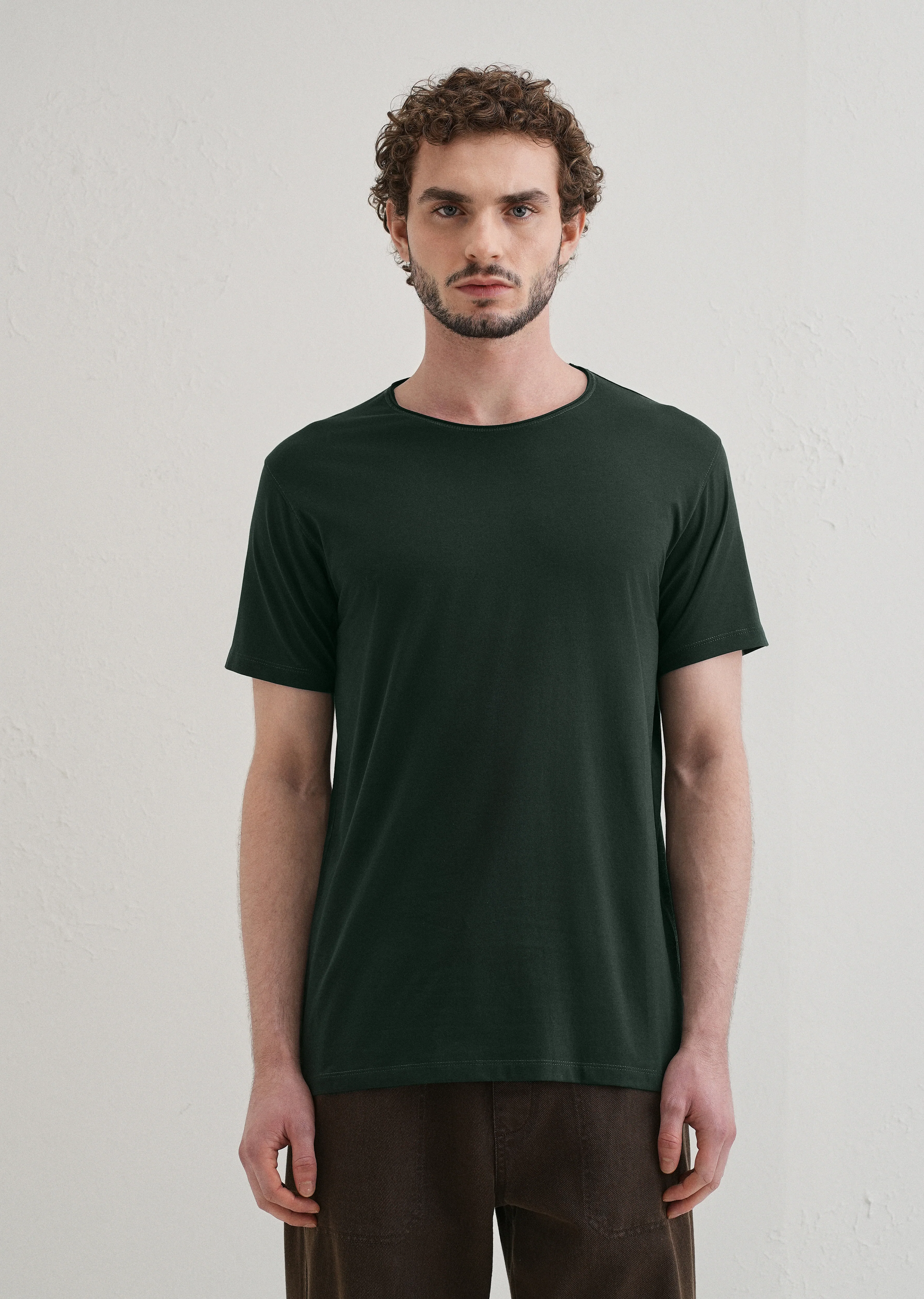 Pine Green Plain Round Neck T-shirt - Image 3