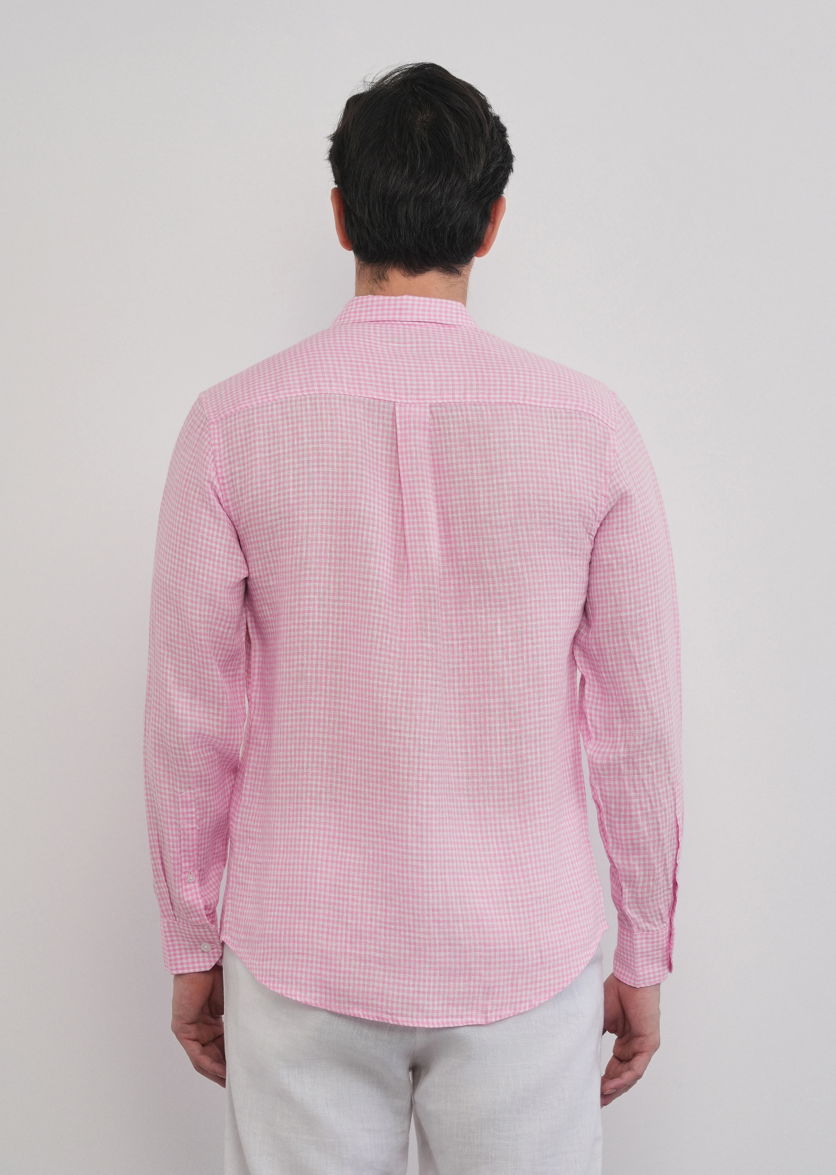 Pink 100% Pure Linen Gingham Check Shirt - Image 5