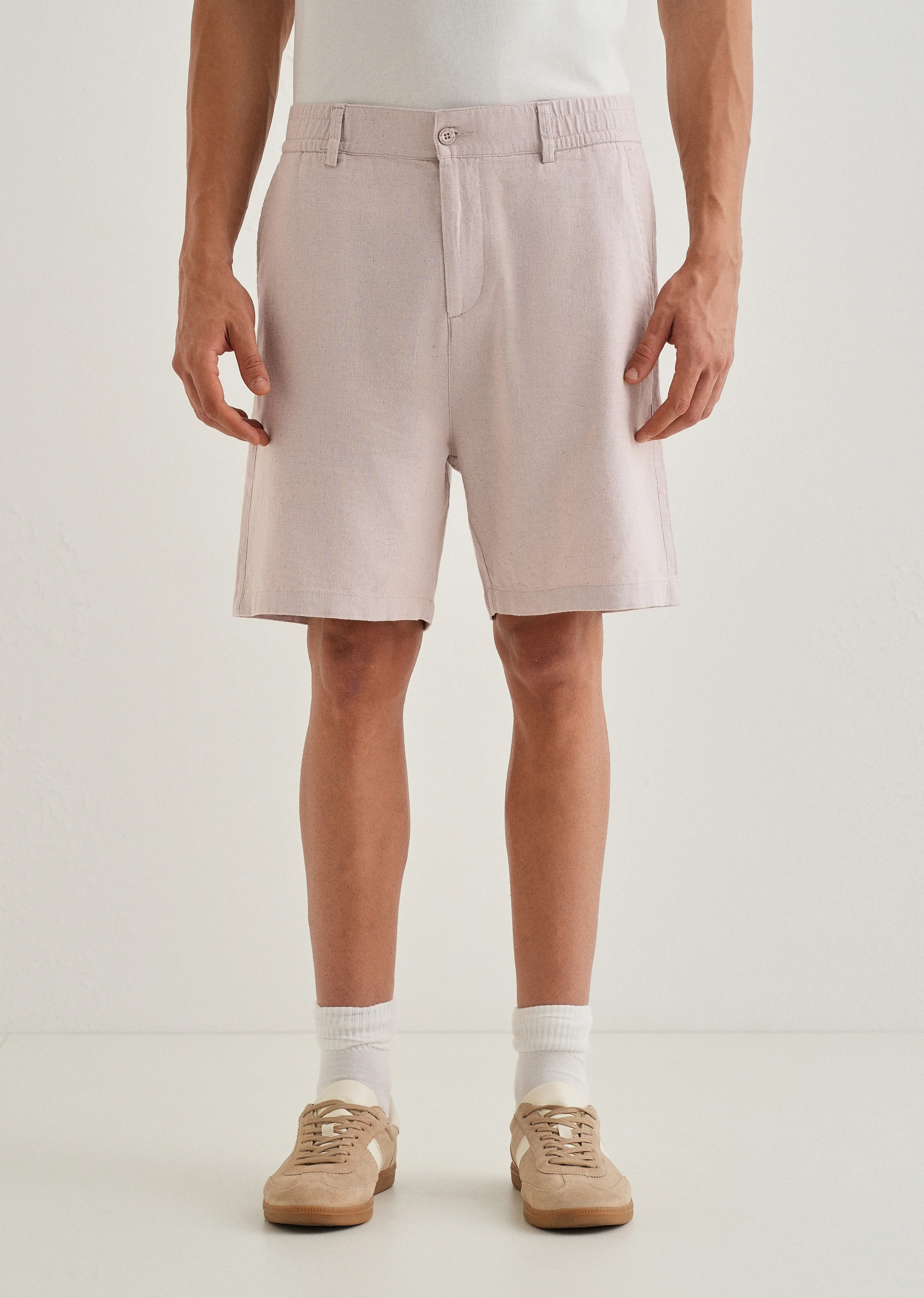 Pink Beige Linen Shorts - Image 3