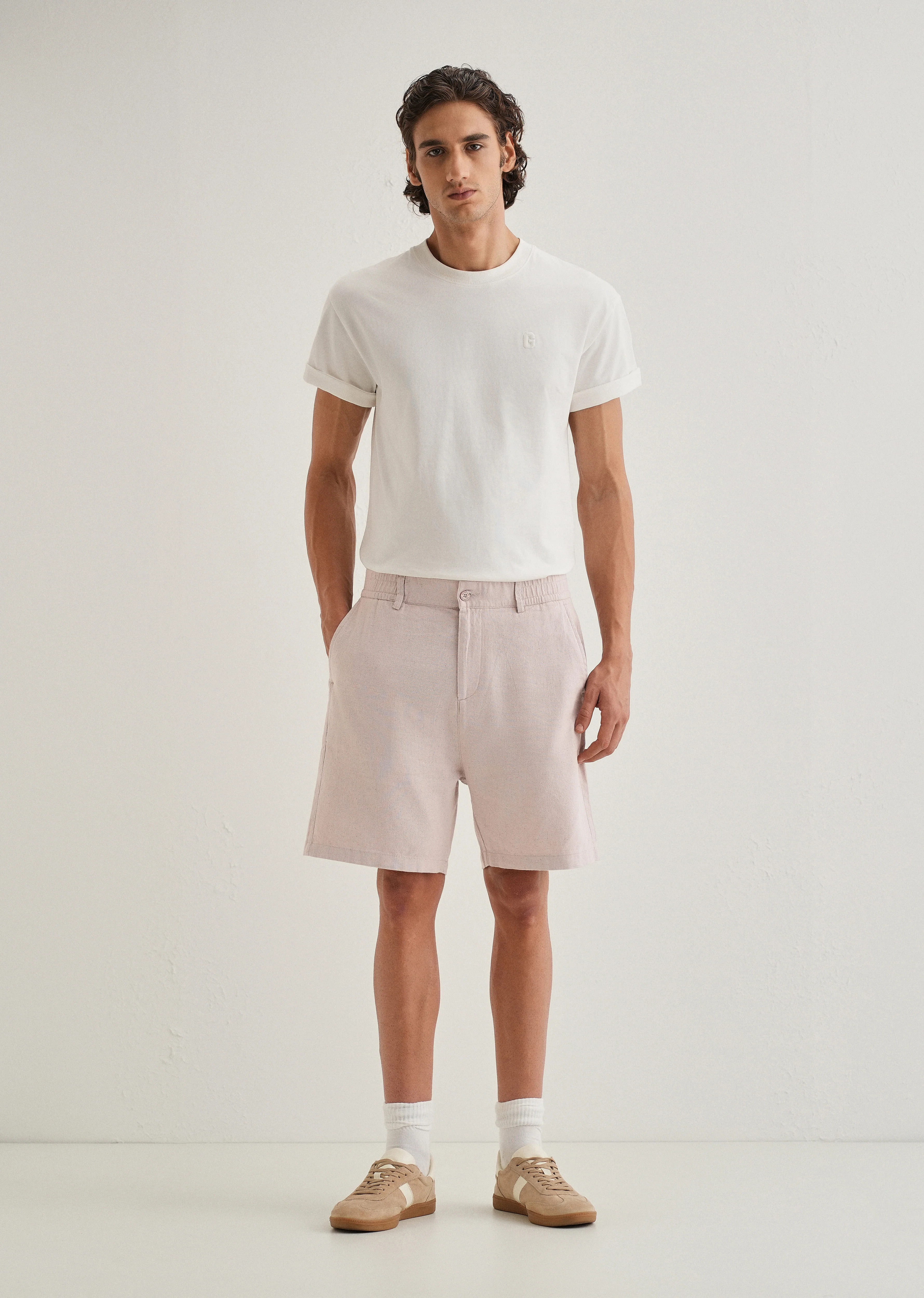 Pink Beige Linen Shorts - Image 6