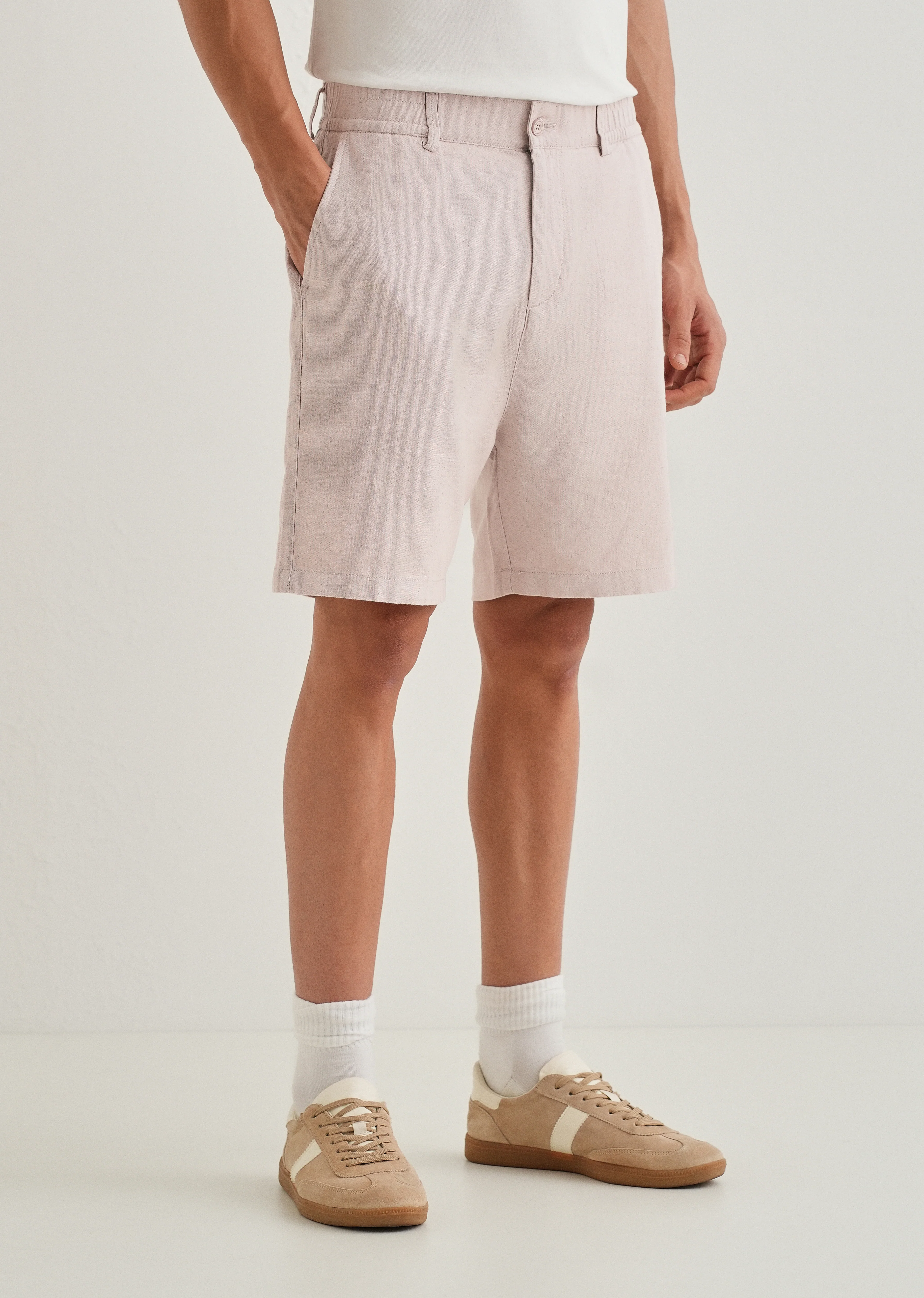 Pink Beige Linen Shorts - Image 7