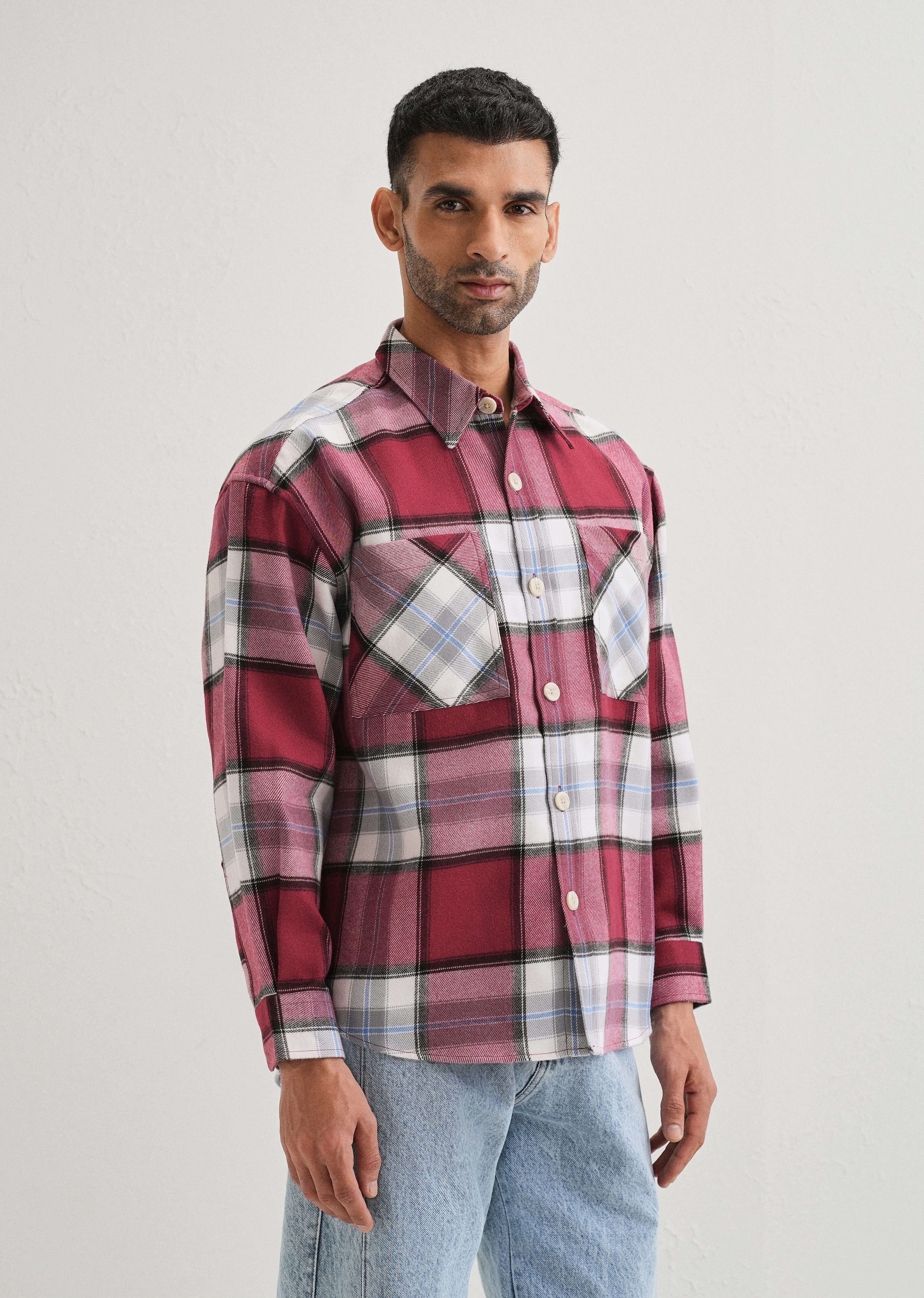 Pink Checked Relaxed Fit Shacket - Image 4