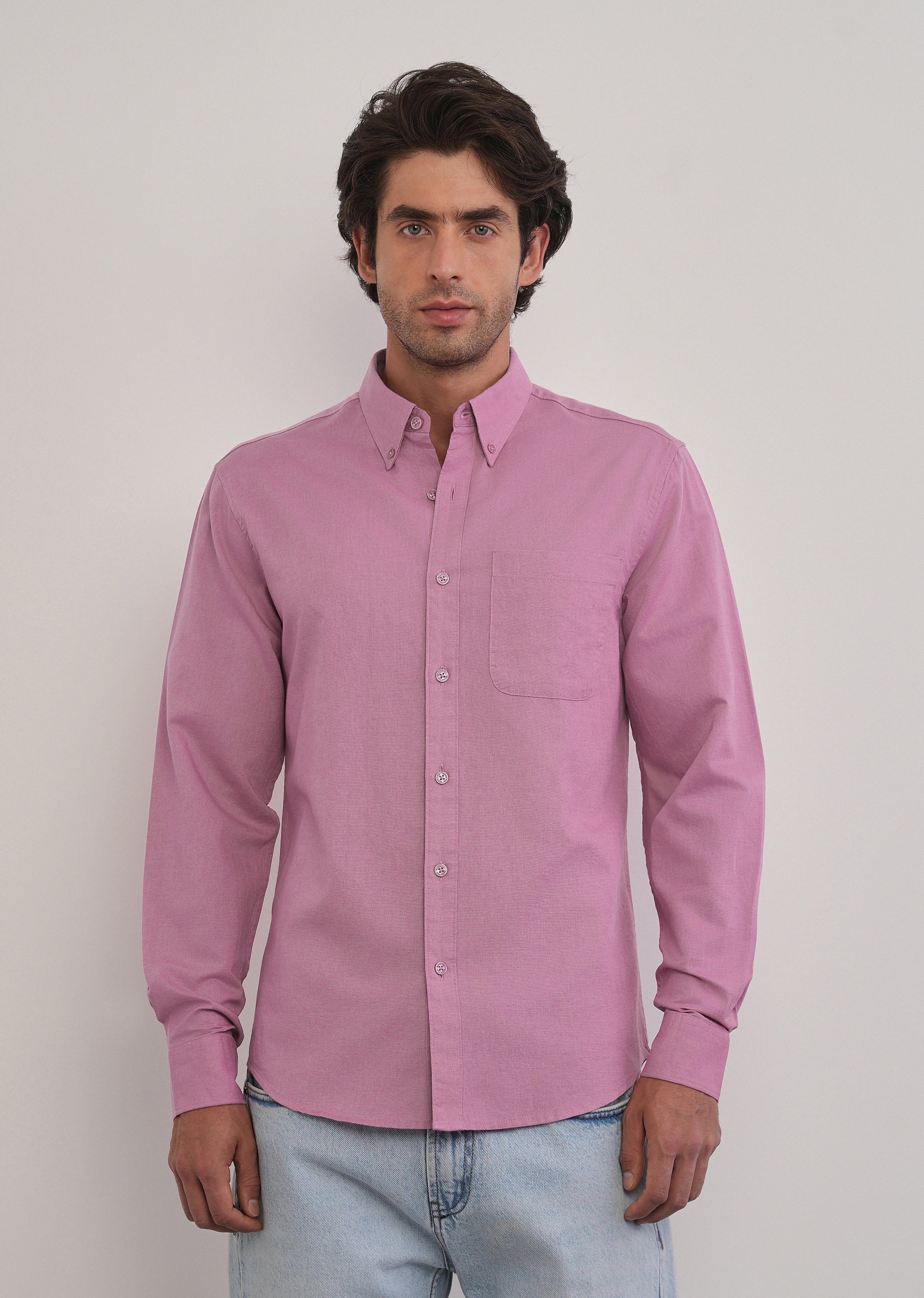 Pink Cotton Linen Plain Shirt - Image 3