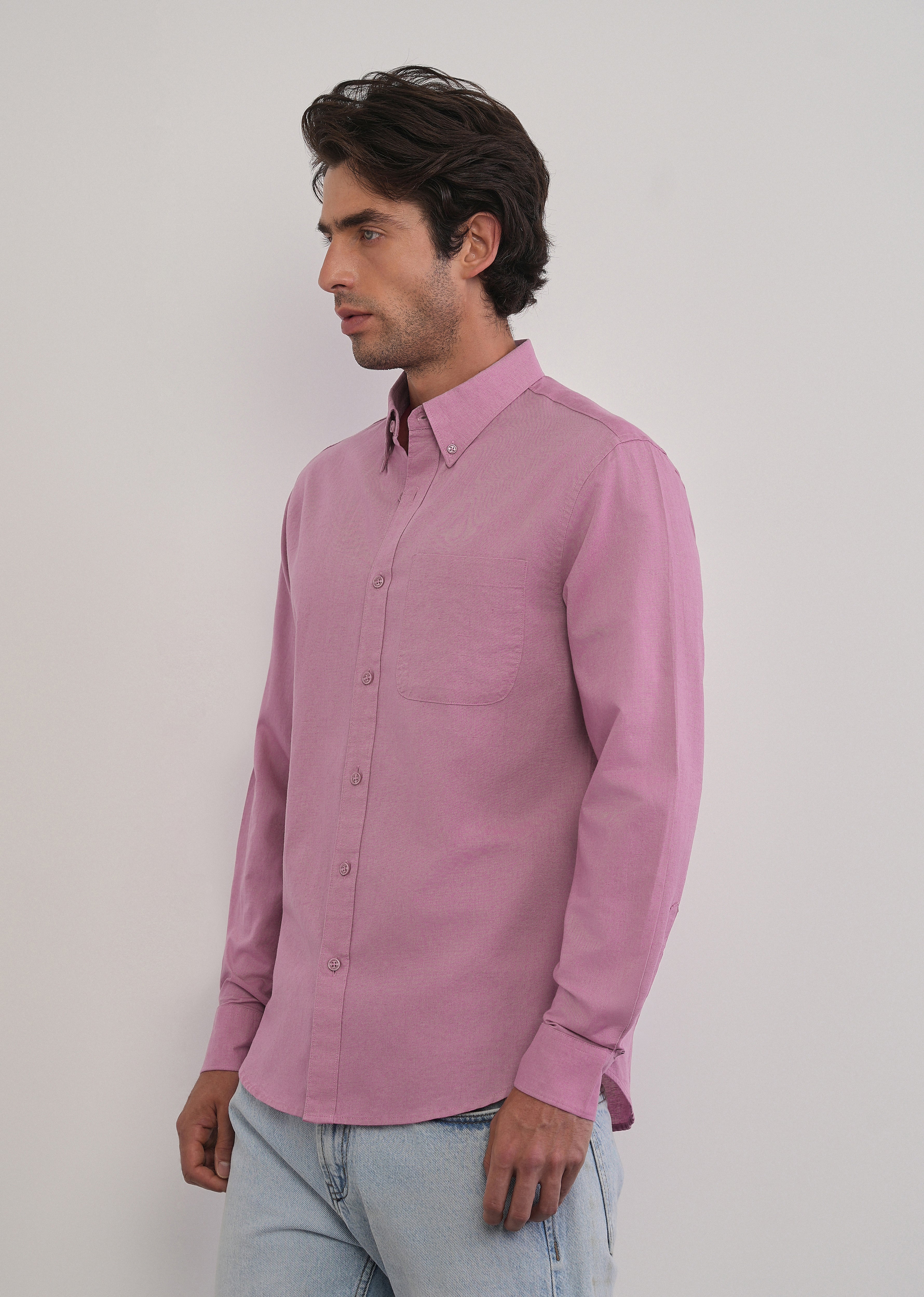 Pink Cotton Linen Plain Shirt - Image 4