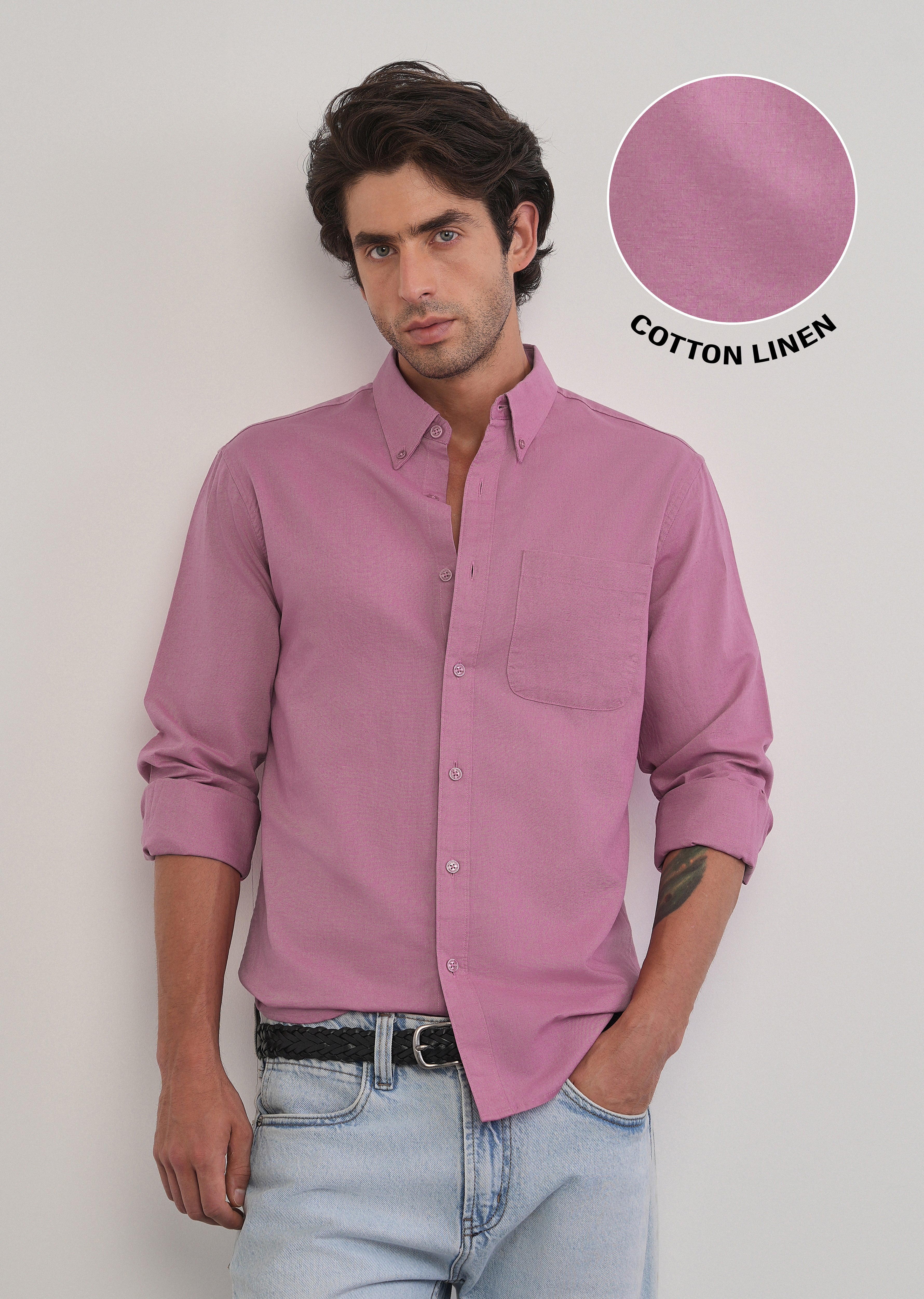 Pink Cotton Linen Plain Shirt - Image 7