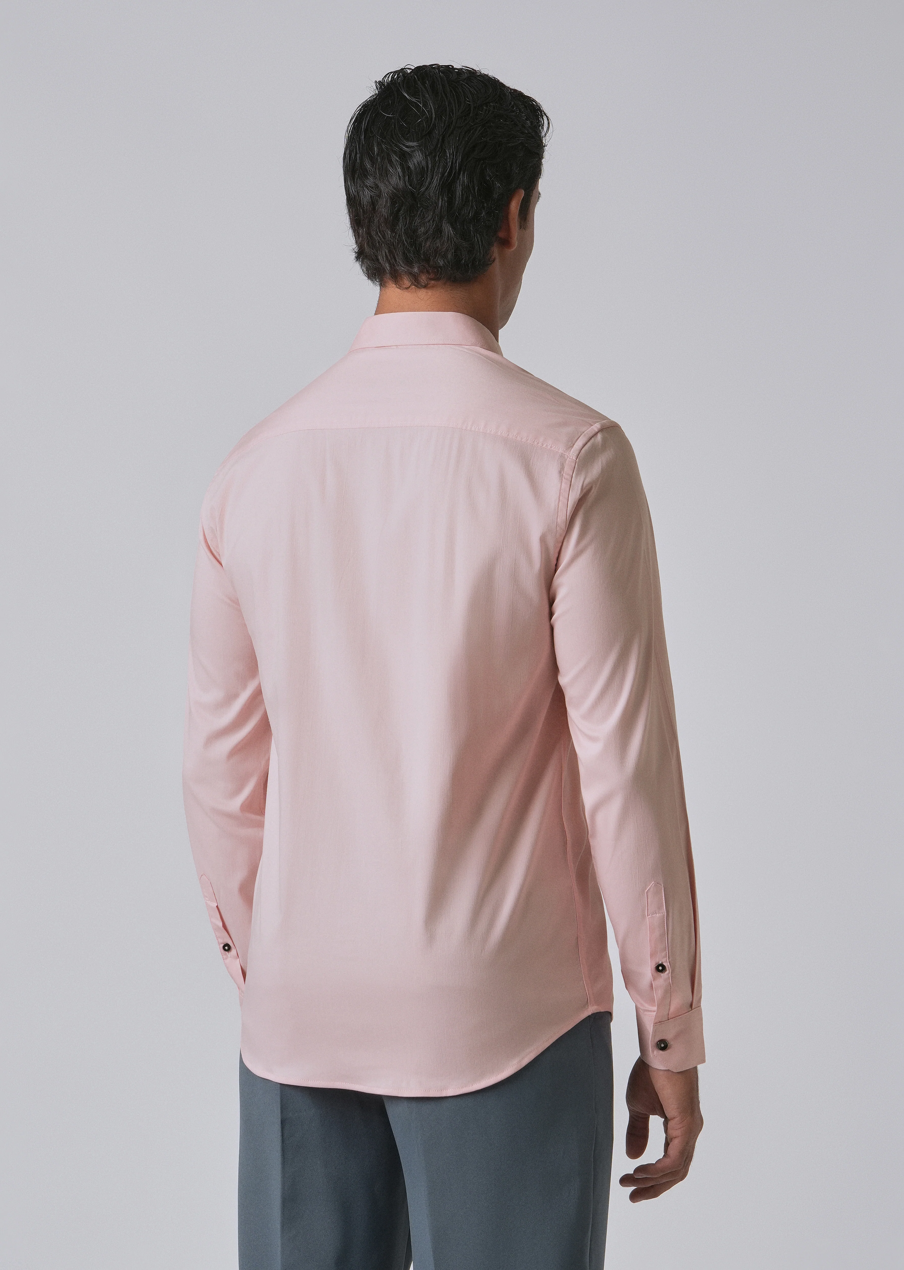 Pink Cotton Stretch Plain Shirt - Image 2