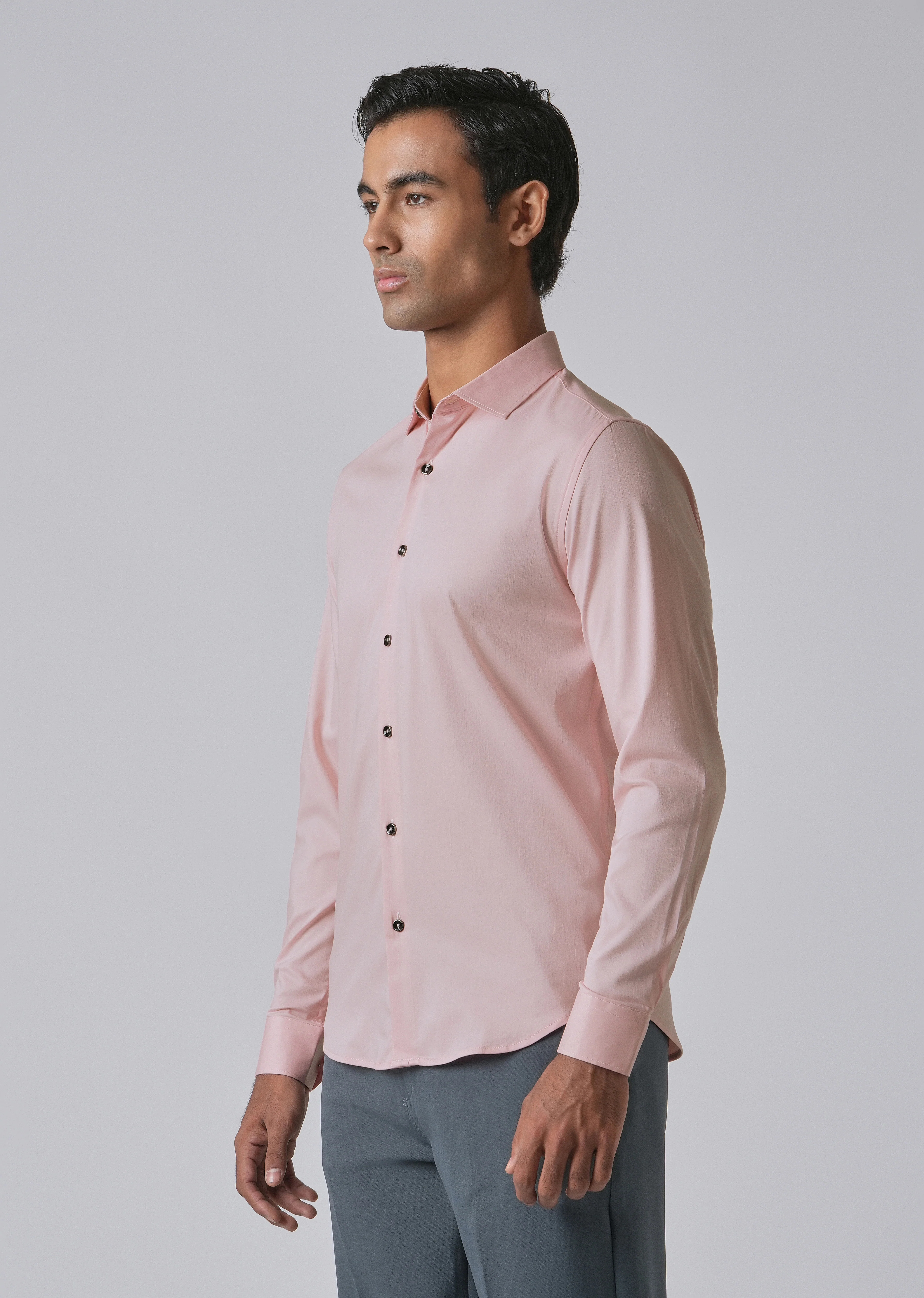 Pink Cotton Stretch Plain Shirt - Image 4