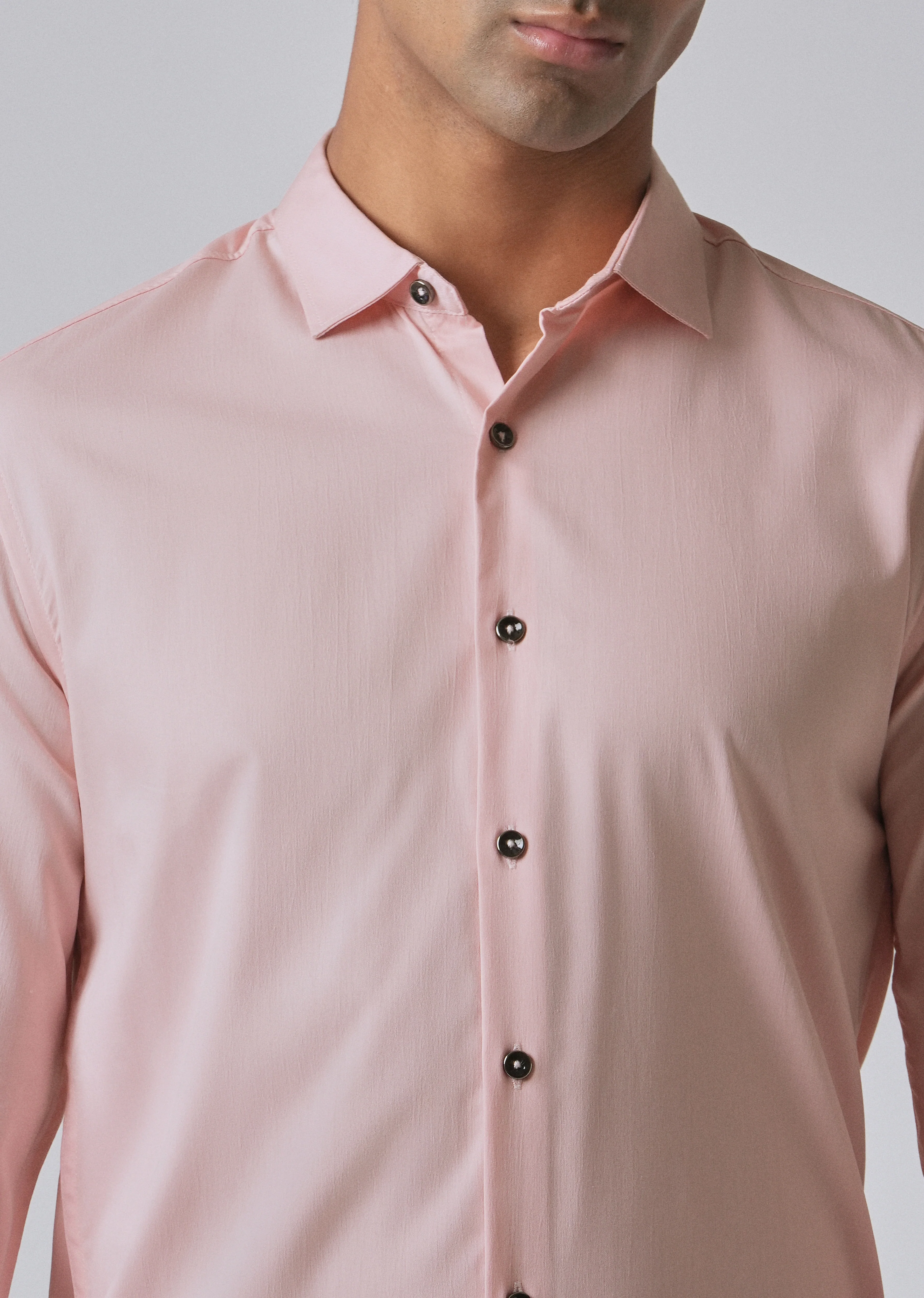 Pink Cotton Stretch Plain Shirt - Image 5