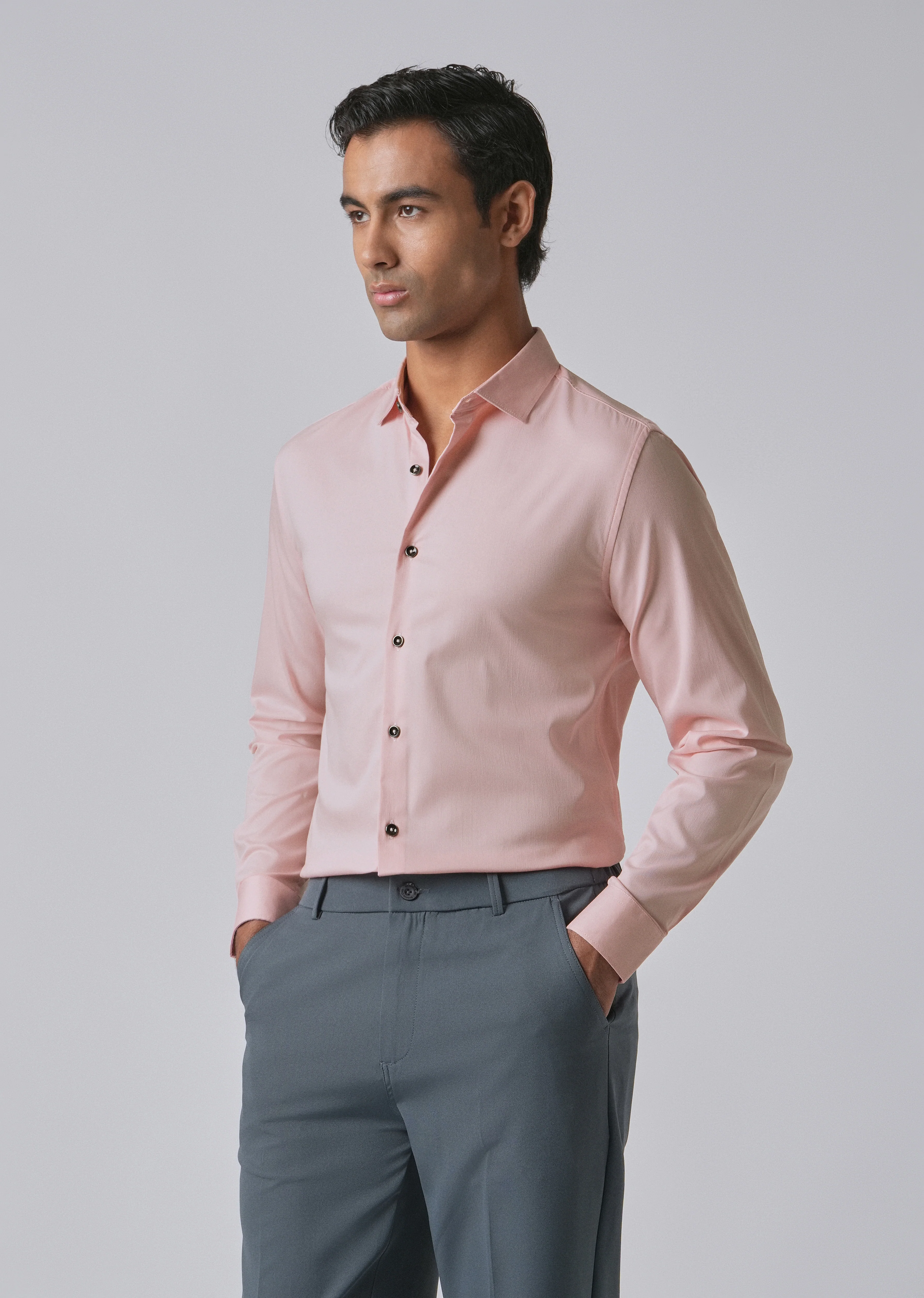 Pink Cotton Stretch Plain Shirt - Image 7