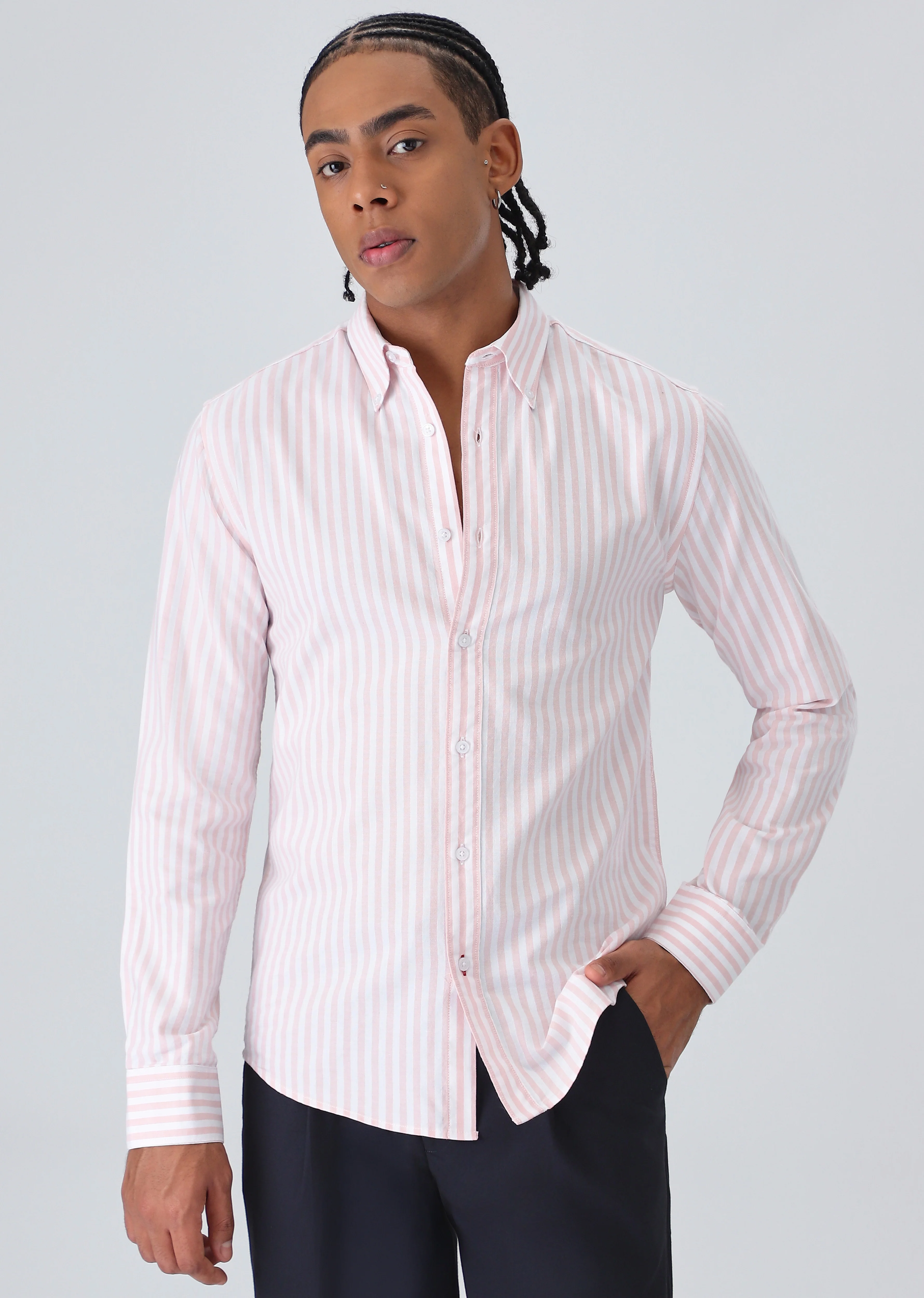 Pink Cotton Oxford Stripe Shirt - Image 3