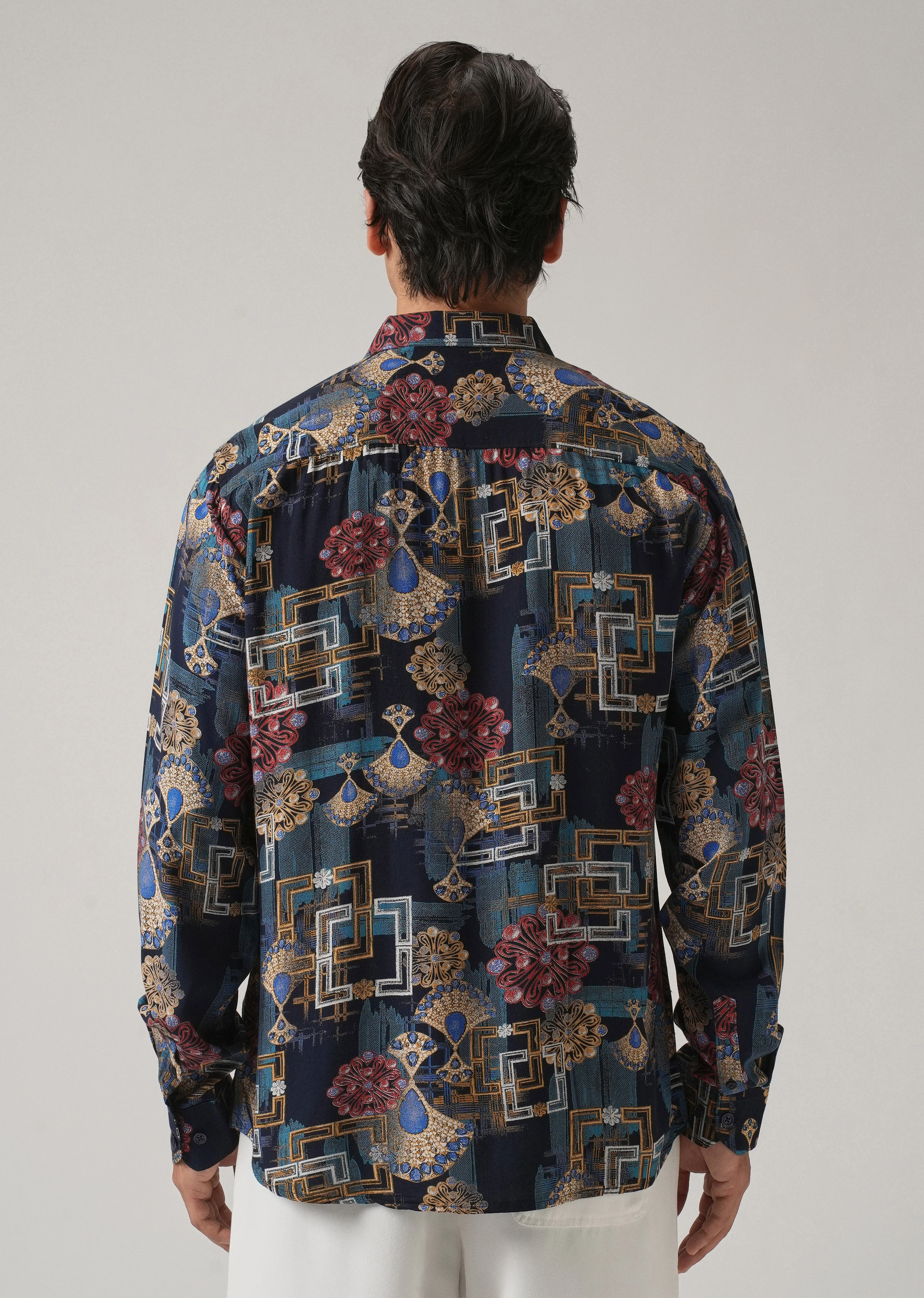 Pink Flora Grid Print Feather Shirt - Image 2
