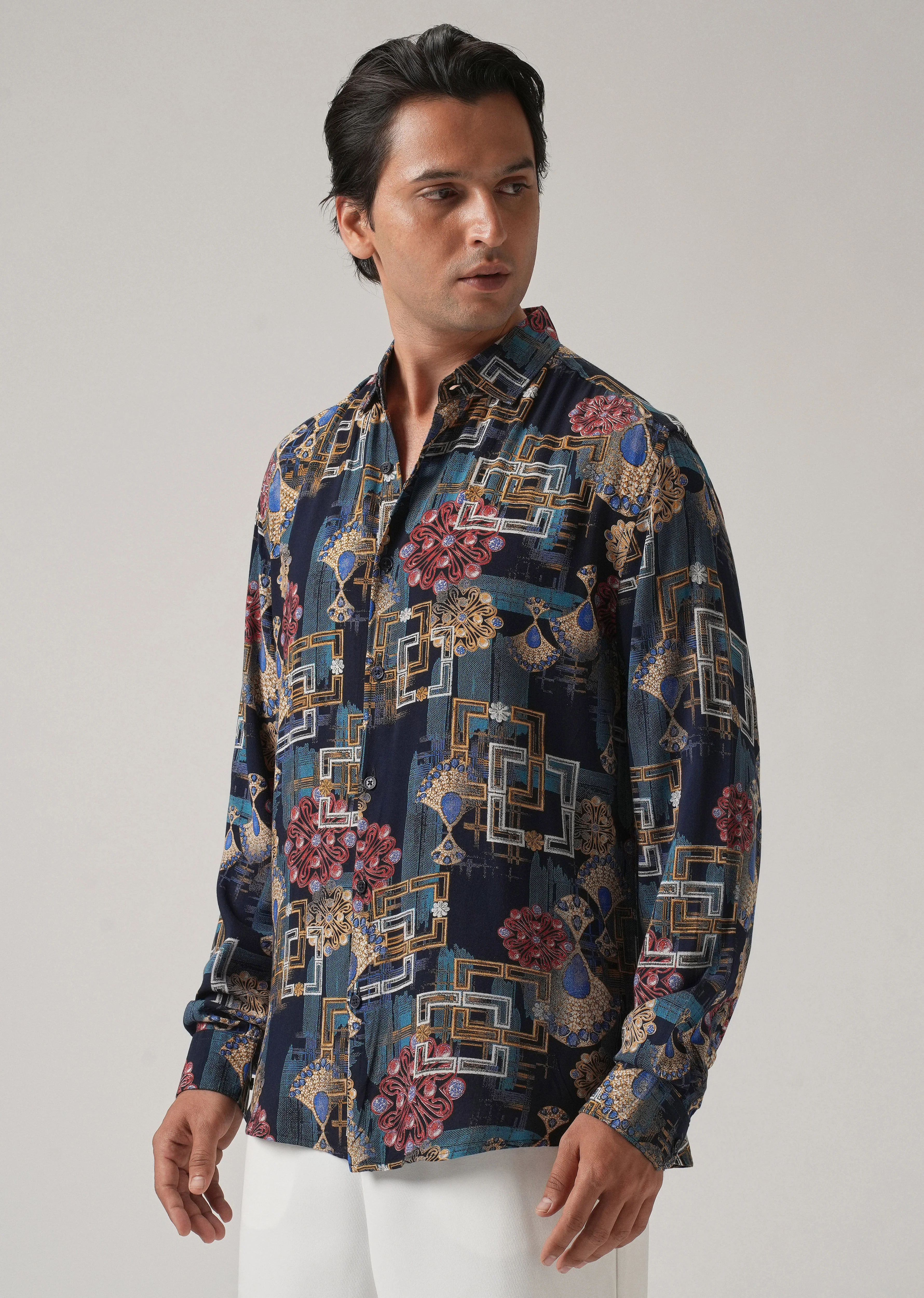 Pink Flora Grid Print Feather Shirt - Image 4
