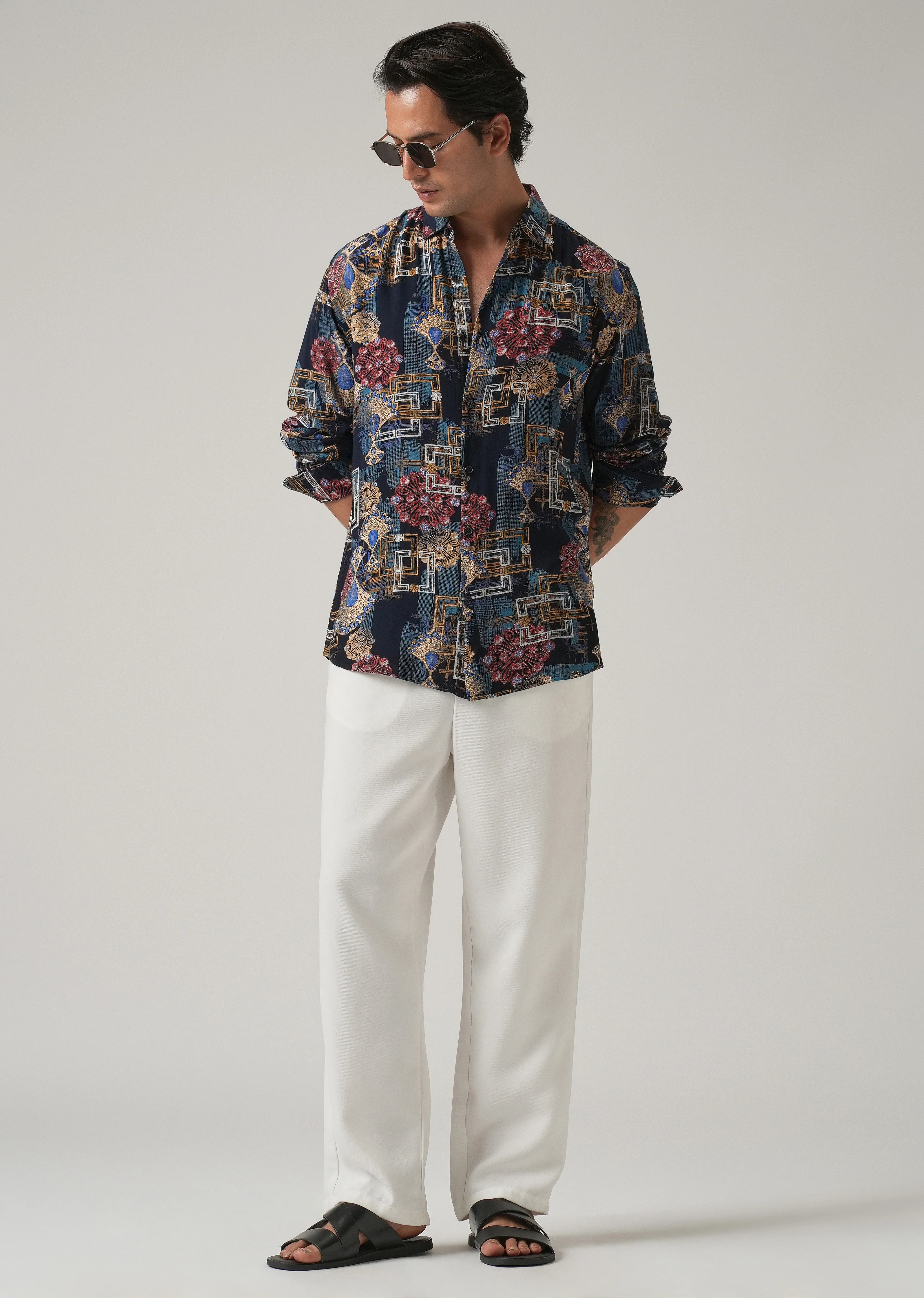 Pink Flora Grid Print Feather Shirt - Image 6