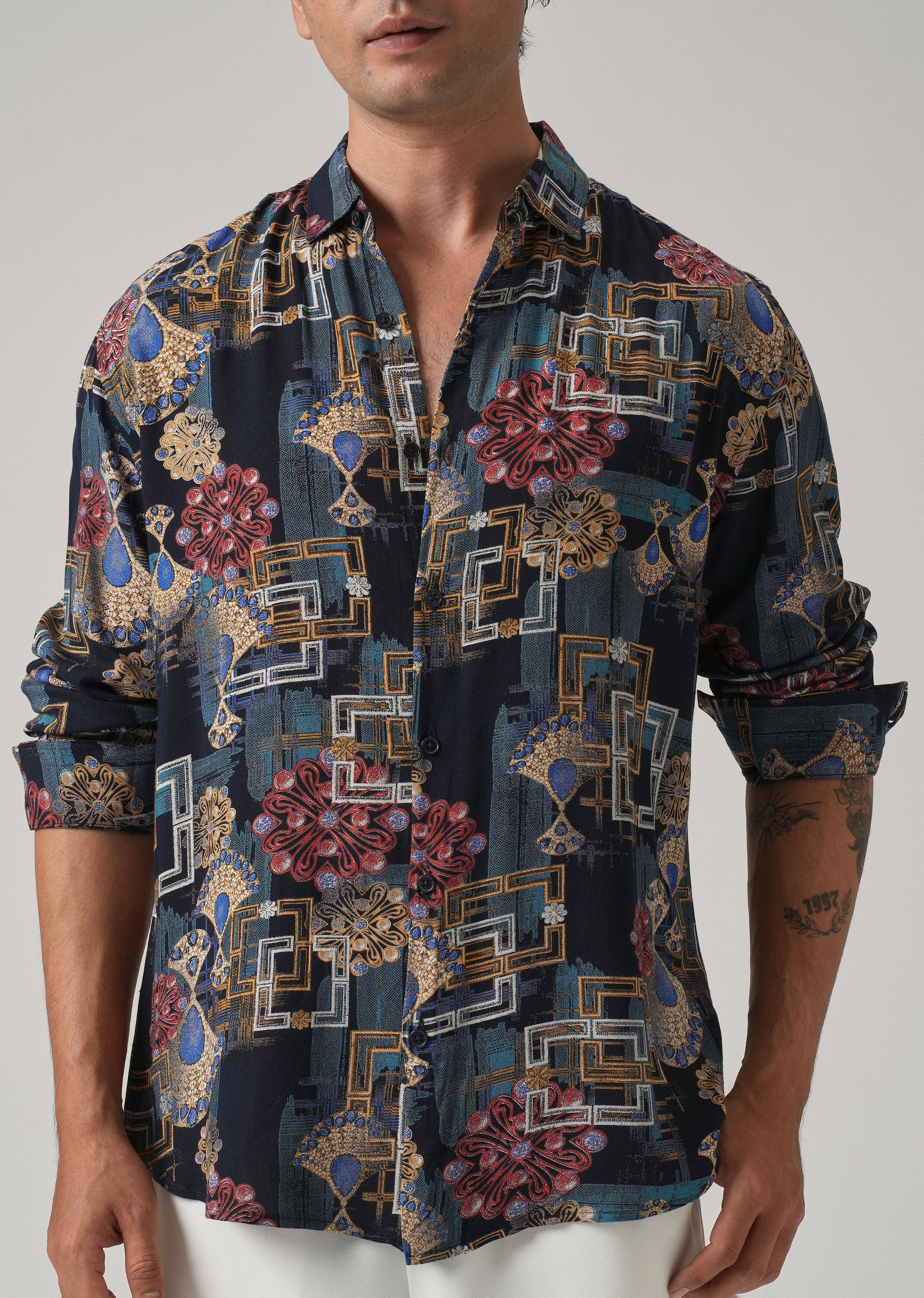 Pink Flora Grid Print Feather Shirt - Image 7