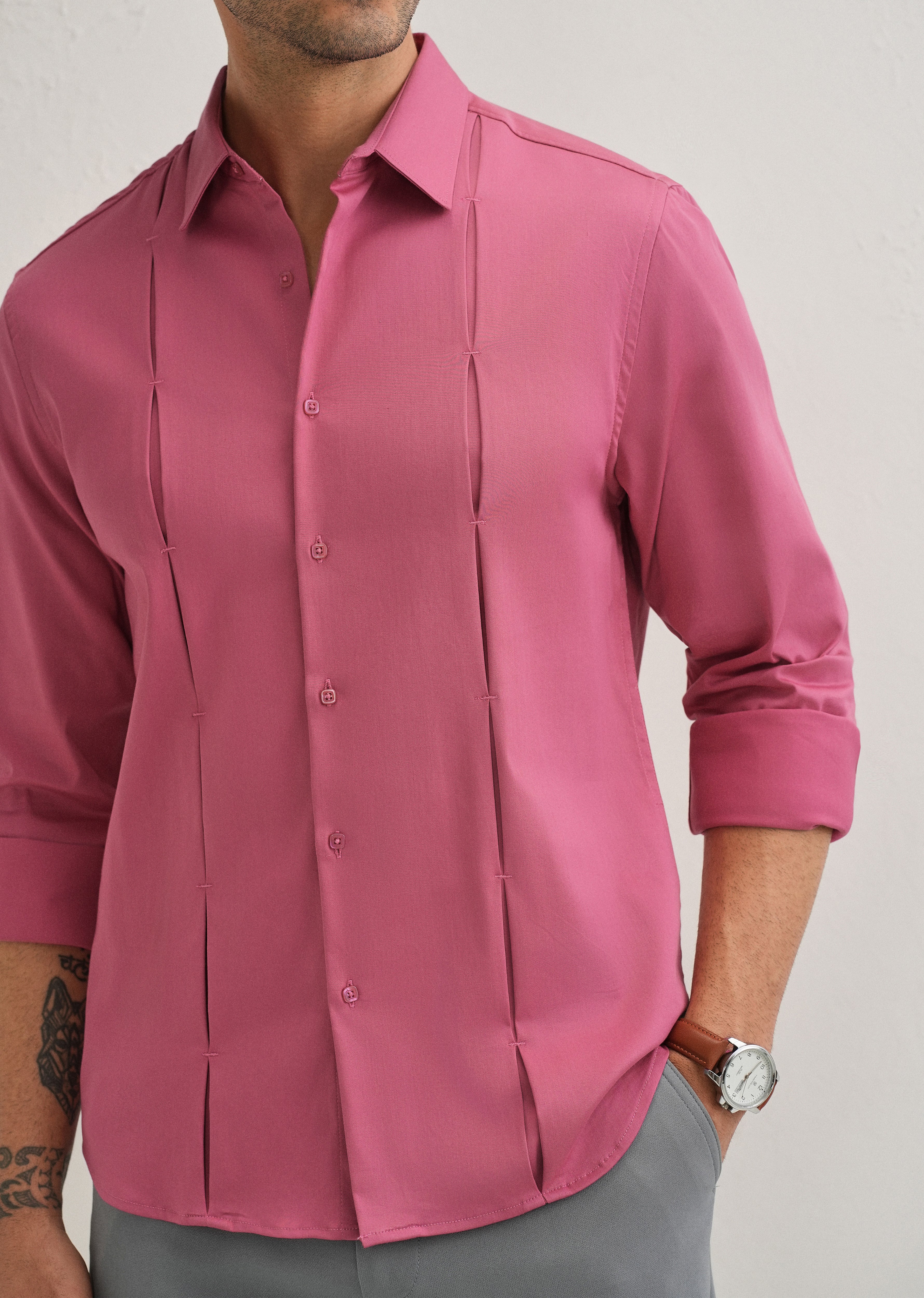 Pink Front Panel Open Pleat Shirt - Image 5