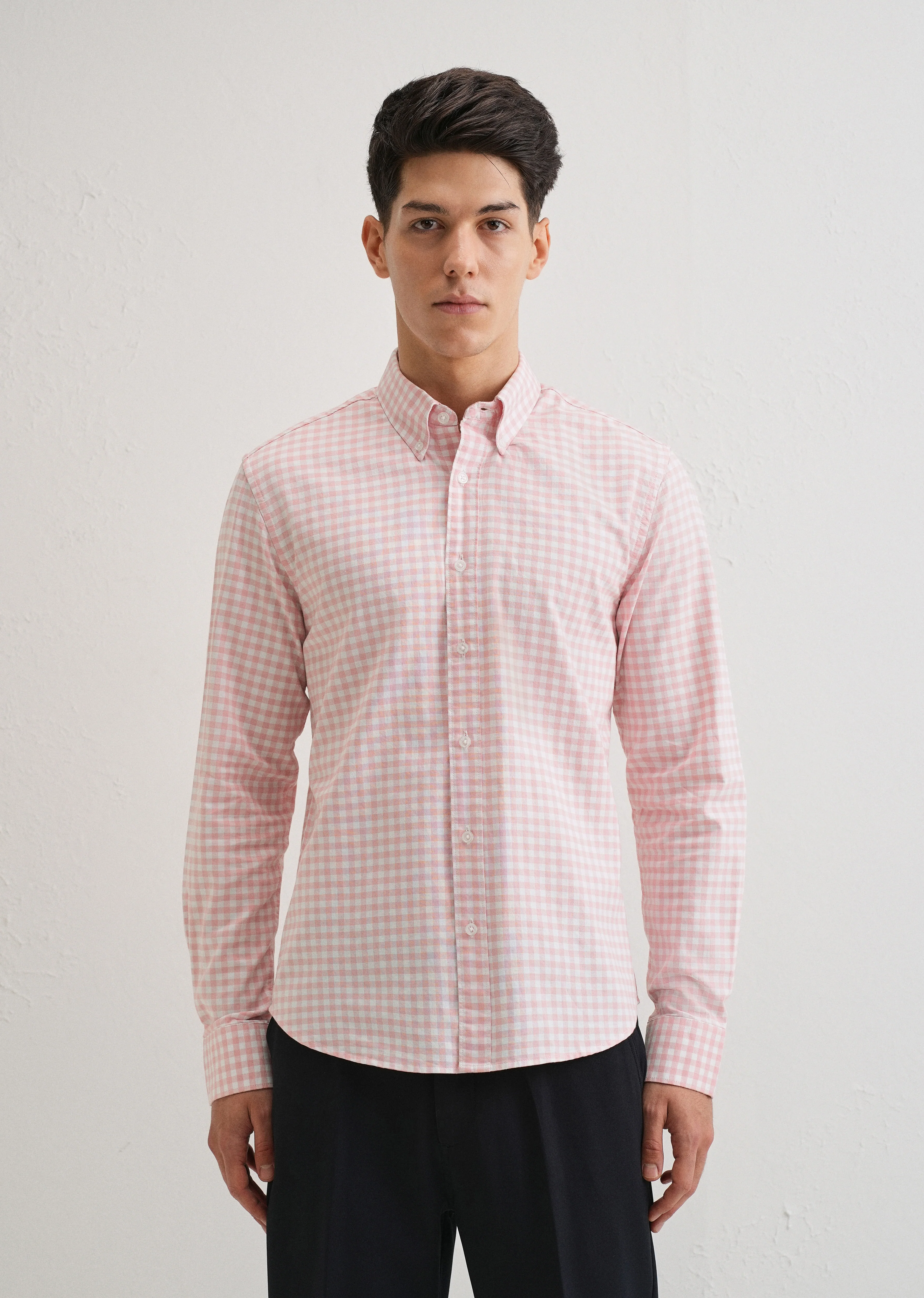 Pink Gingham Check Cotton Oxford Shirt - Image 3