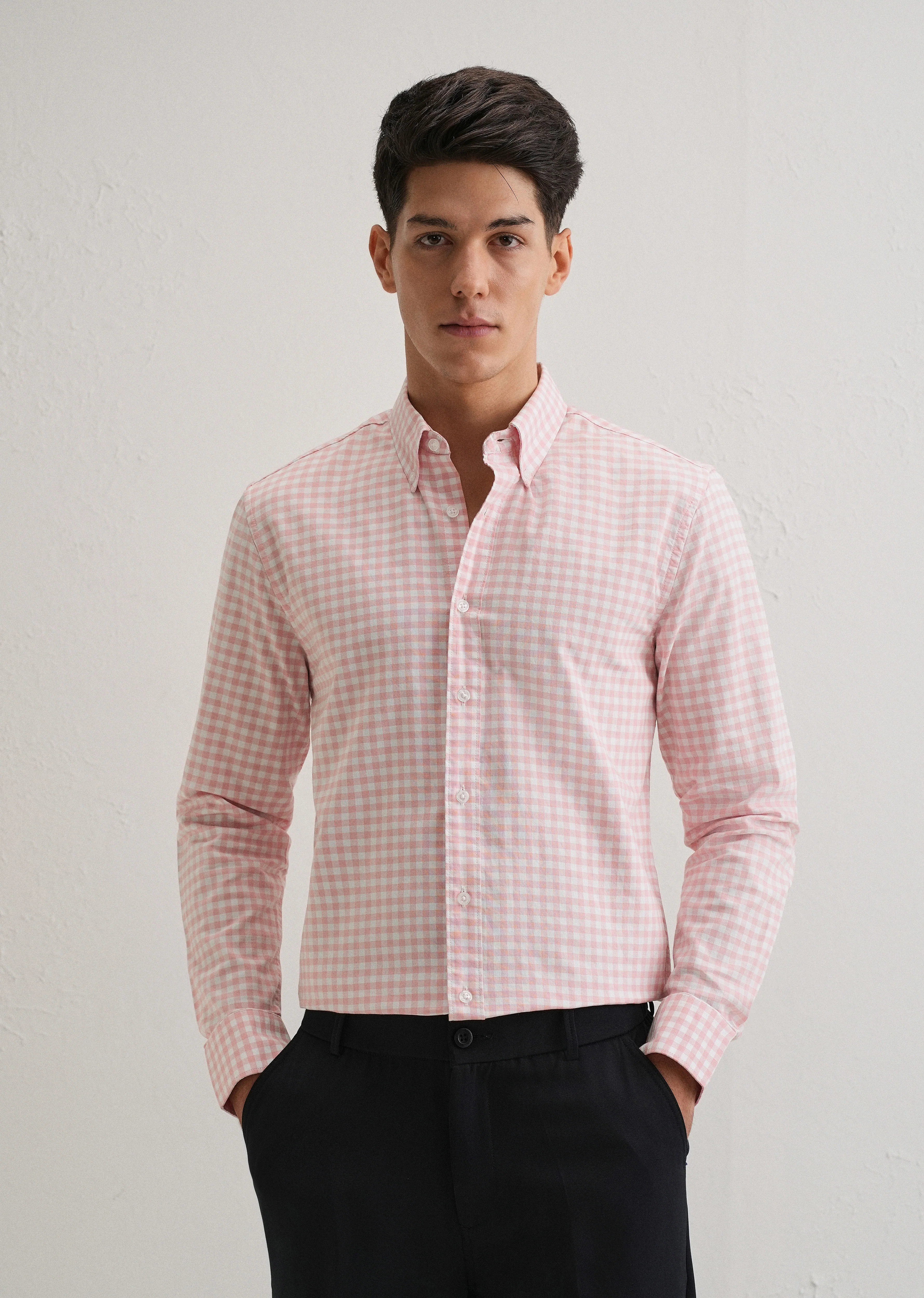 Pink Gingham Check Cotton Oxford Shirt - Image 7
