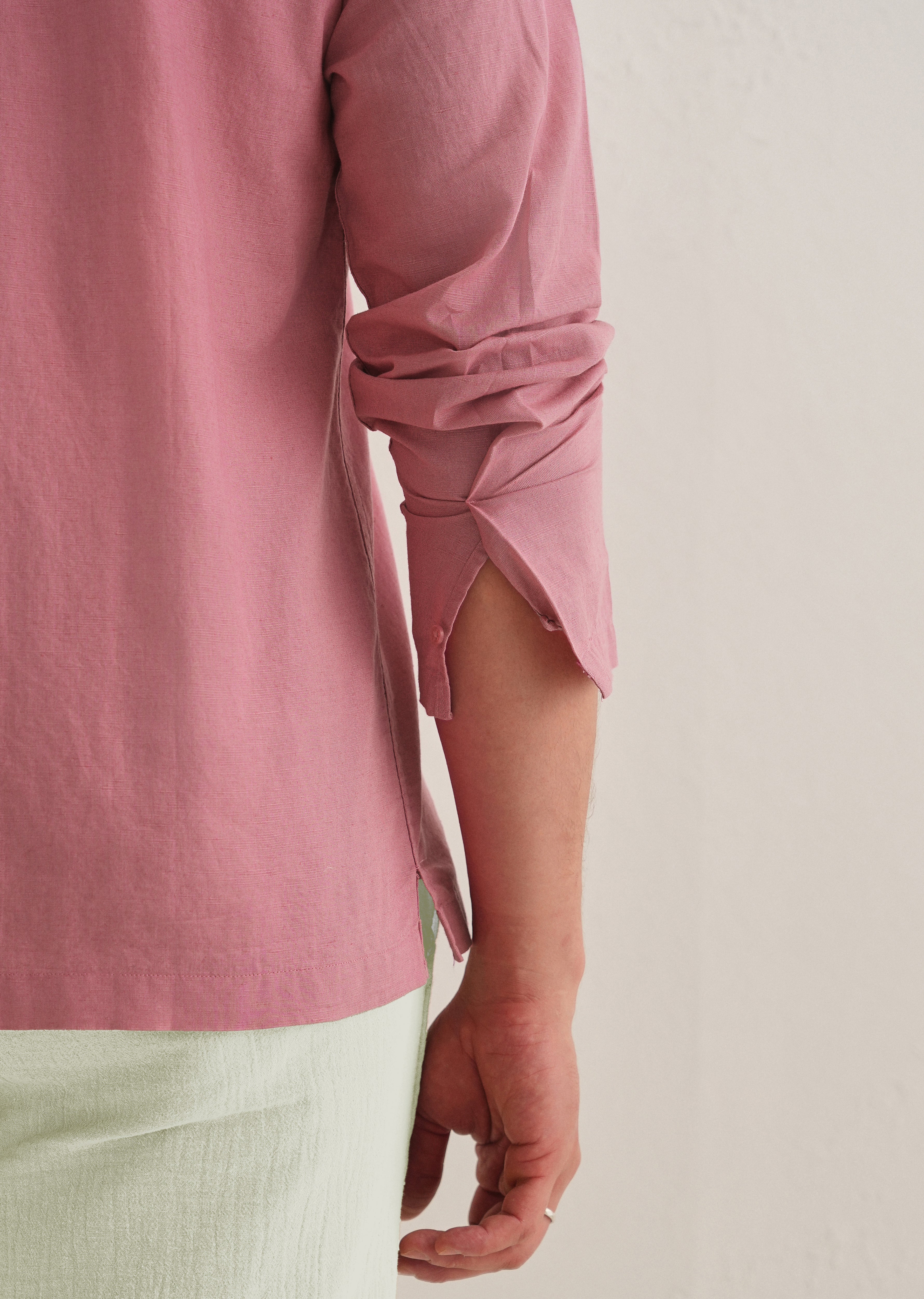 Pink Hidden Sleeve Placket Cotton Linen Shirt - Image 2