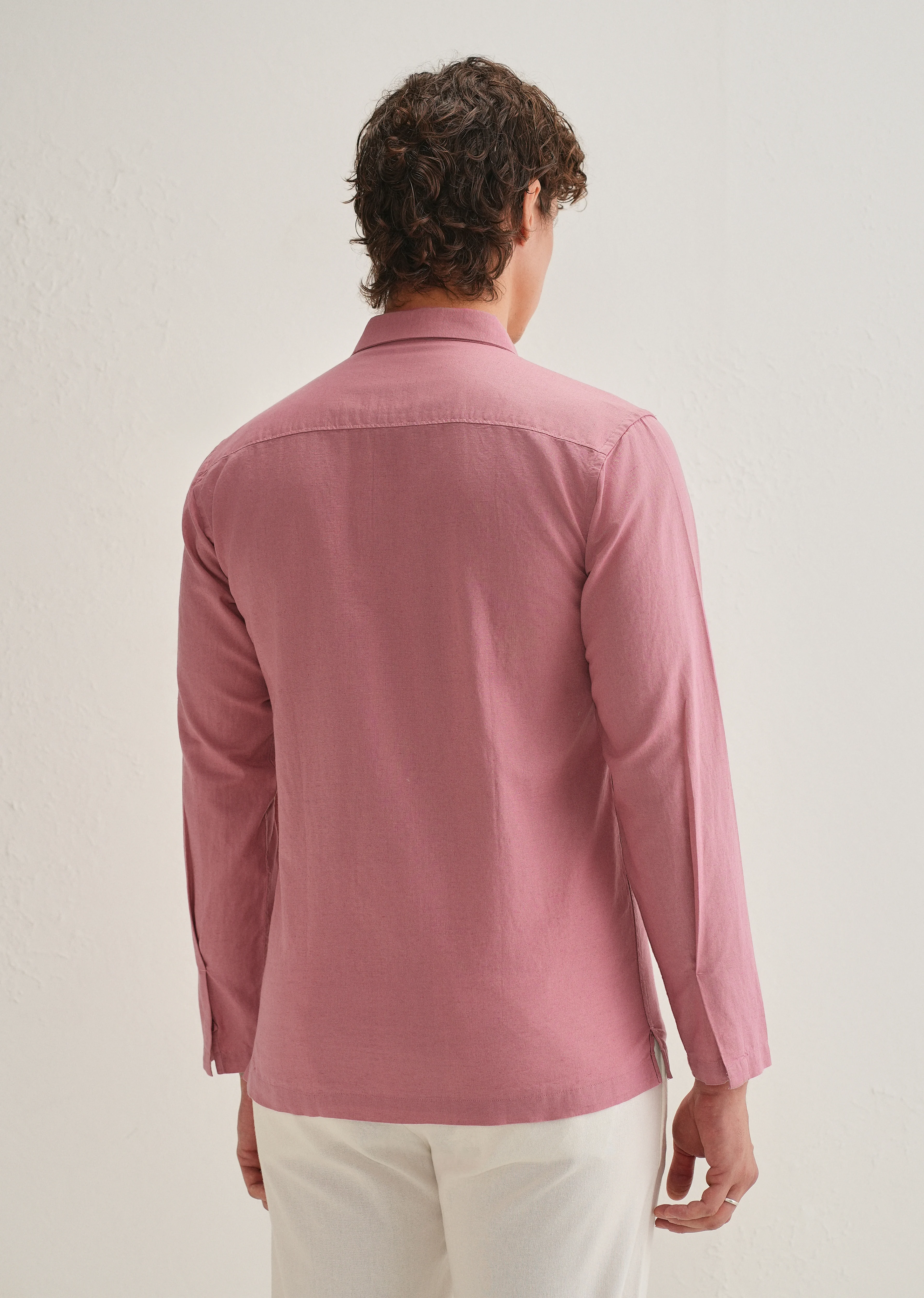 Pink Hidden Sleeve Placket Cotton Linen Shirt - Image 4