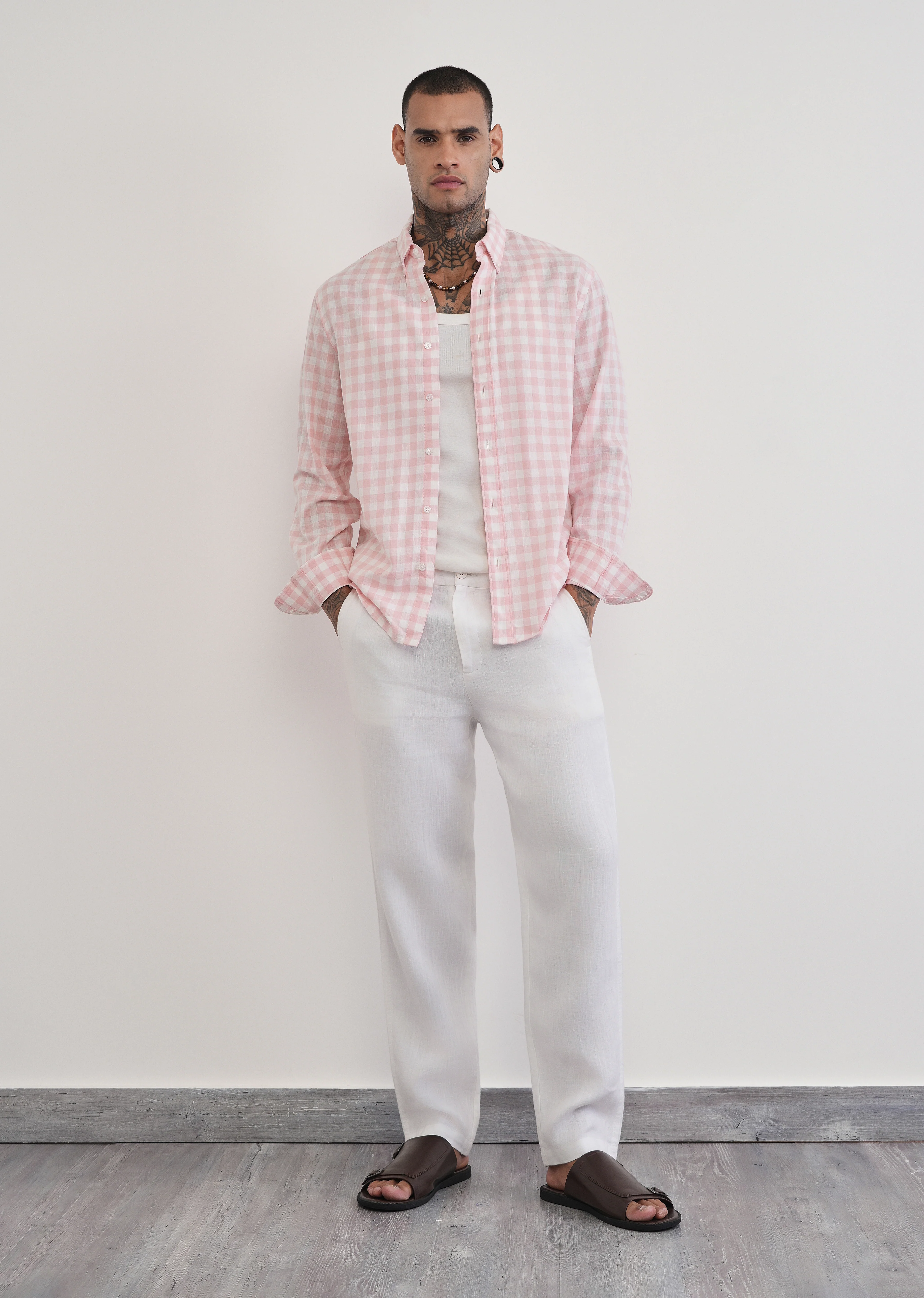 Pink Lyocell Linen Blend Check Shirt - Image 6
