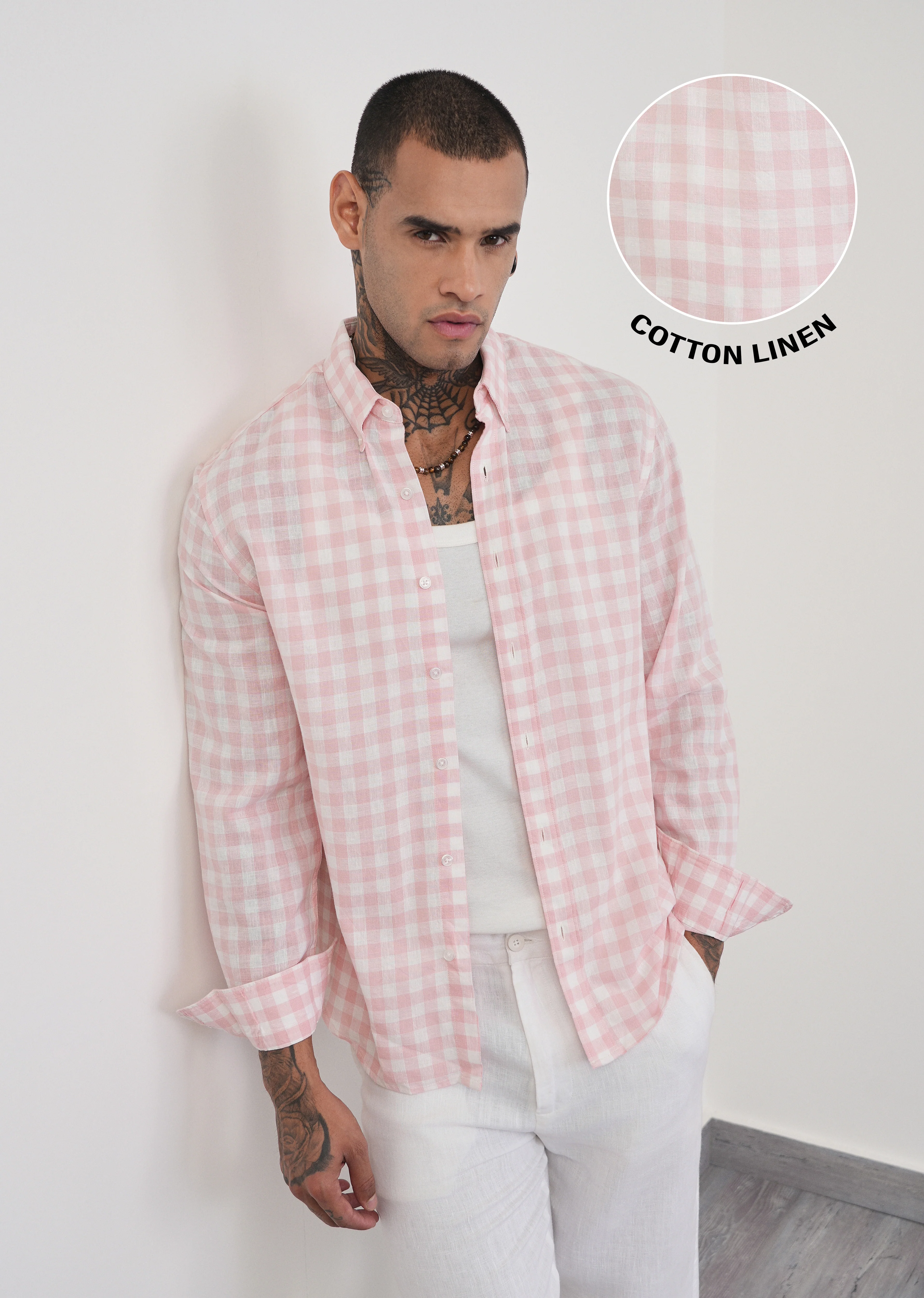 Pink Lyocell Linen Blend Check Shirt - Image 7