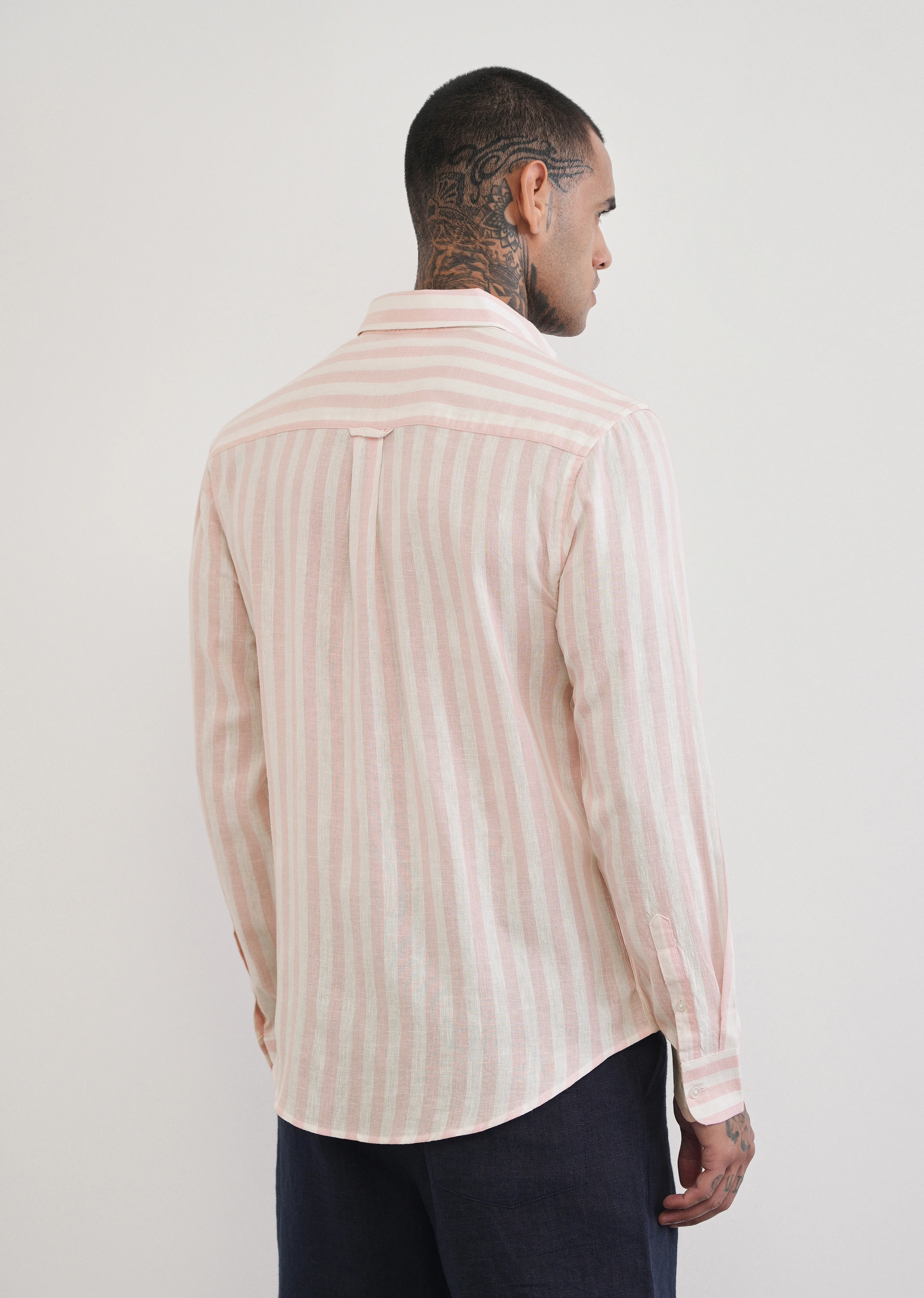 Pink Lyocell Linen Blend Stripe Shirt - Image 2