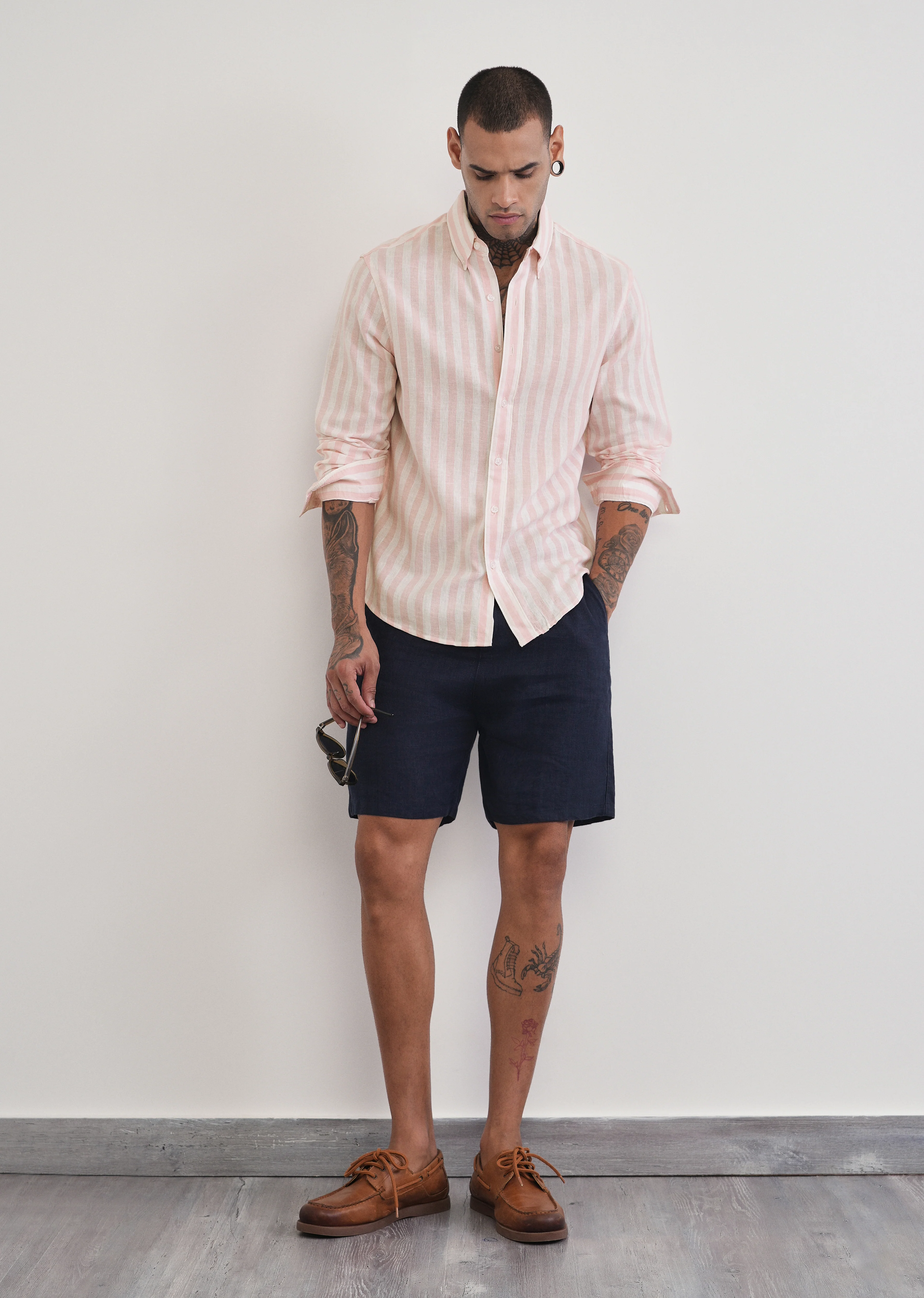 Pink Lyocell Linen Blend Stripe Shirt - Image 6