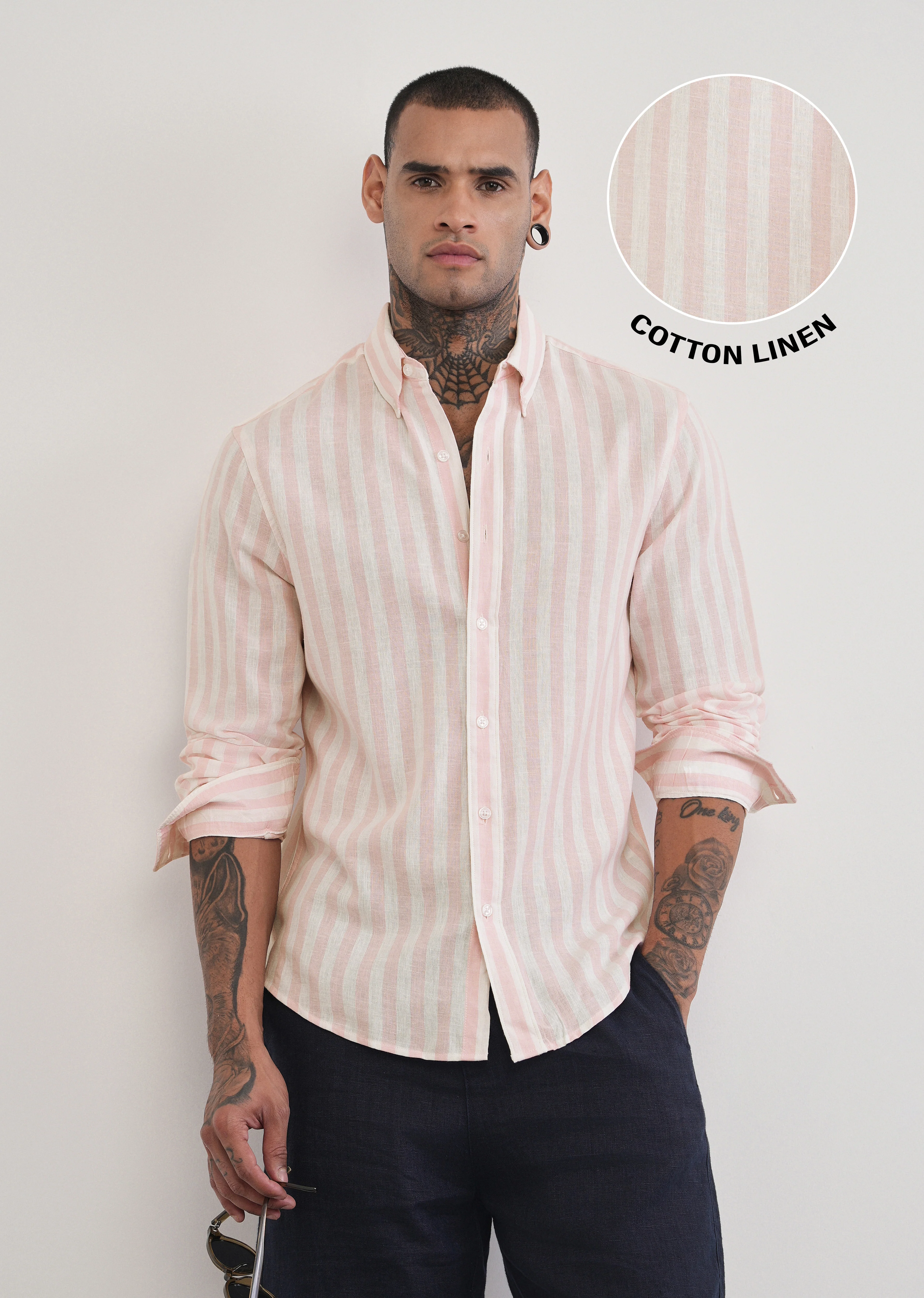 Pink Lyocell Linen Blend Stripe Shirt - Image 7
