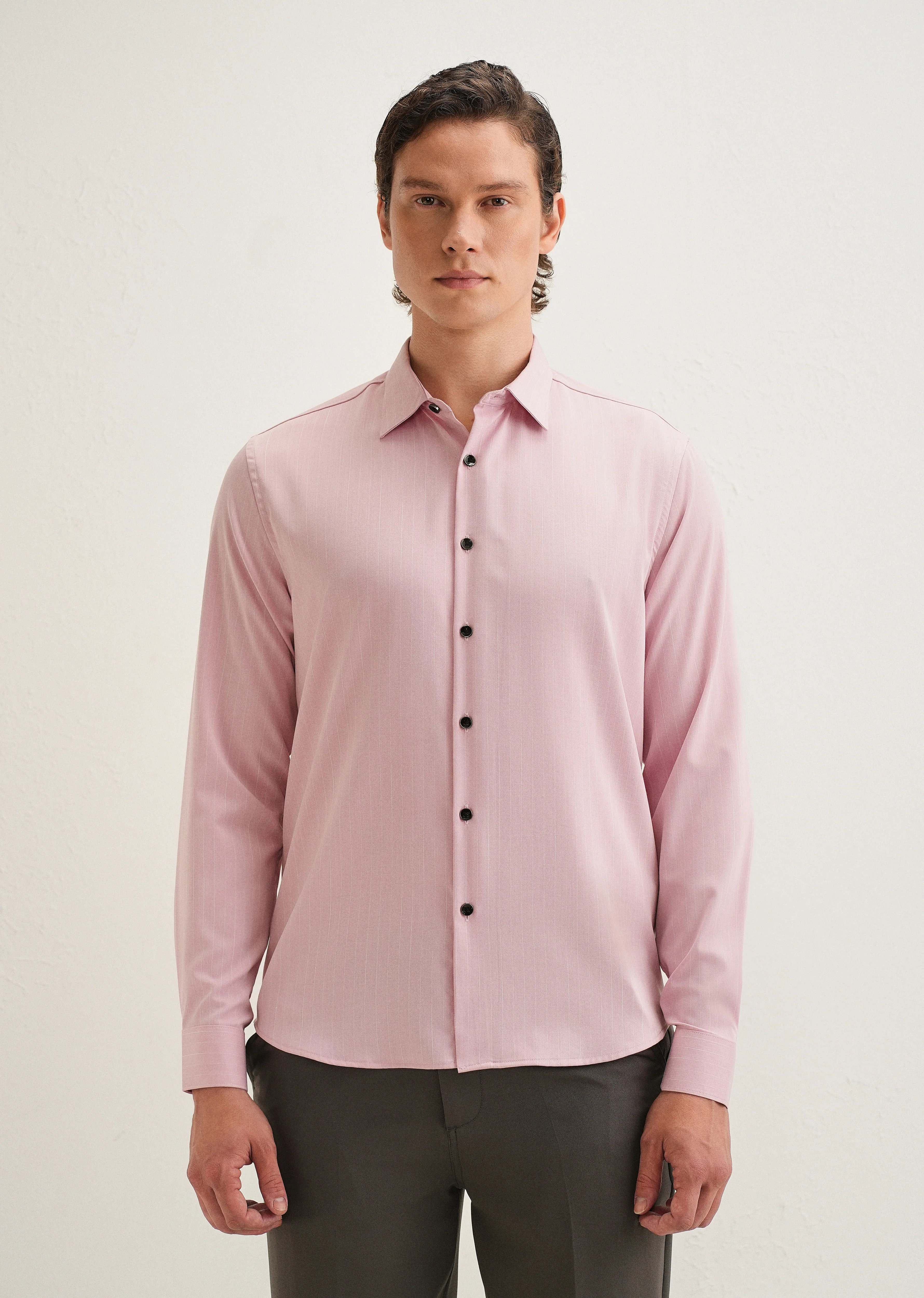 Pink Pin Striped Wrinkle Free Shirt - Image 4