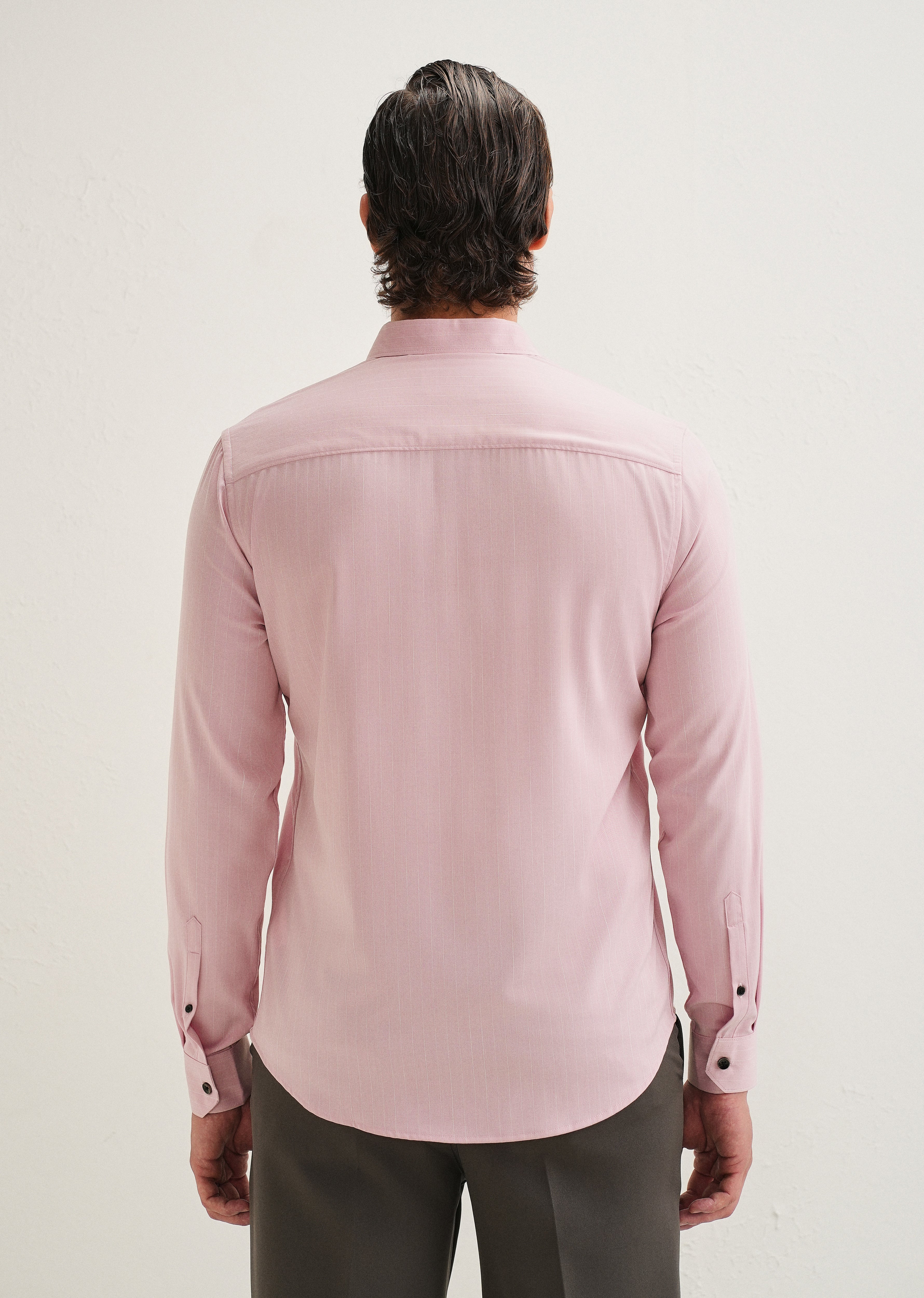 Pink Pin Striped Wrinkle Free Shirt - Image 5