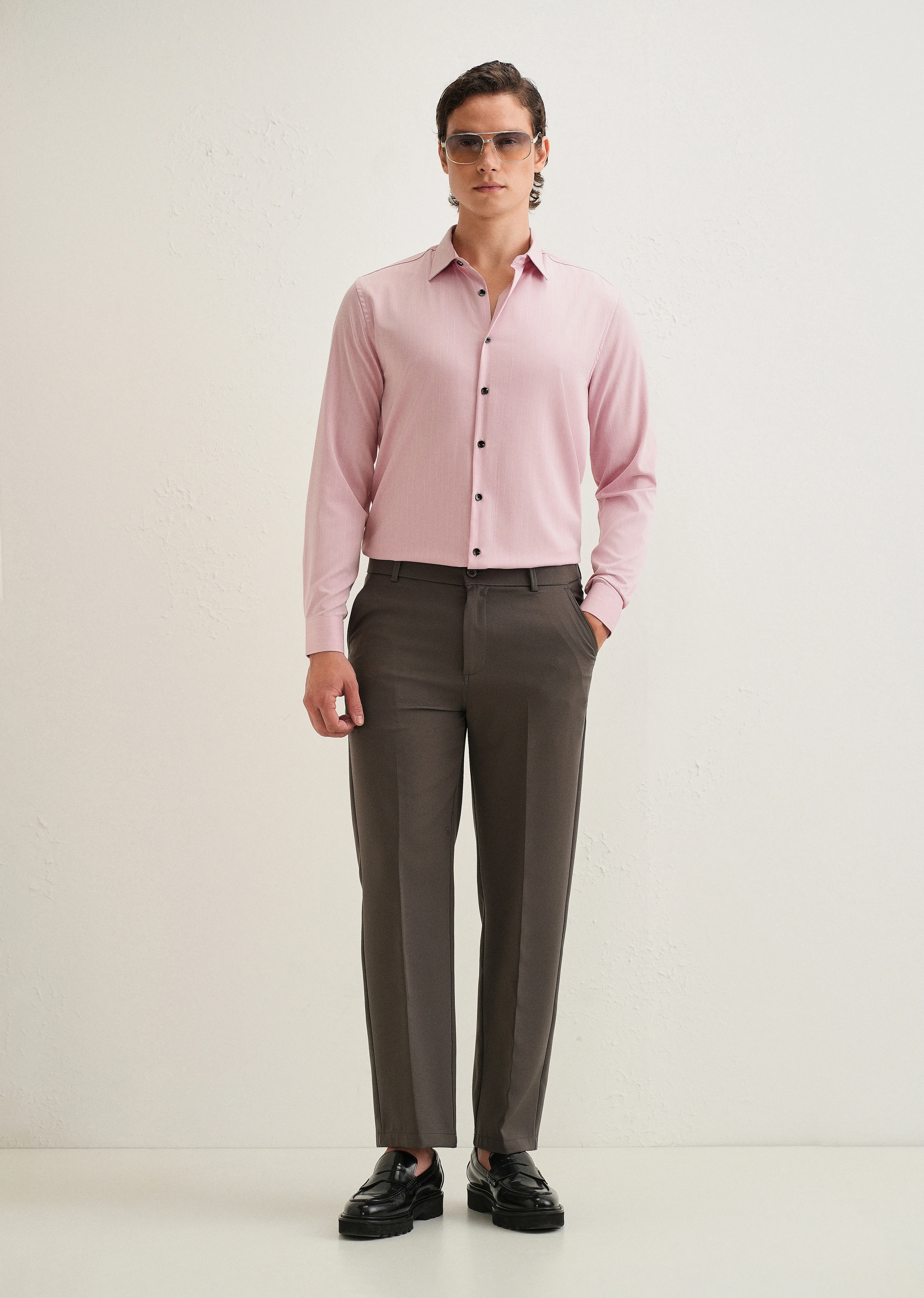 Pink Pin Striped Wrinkle Free Shirt - Image 7