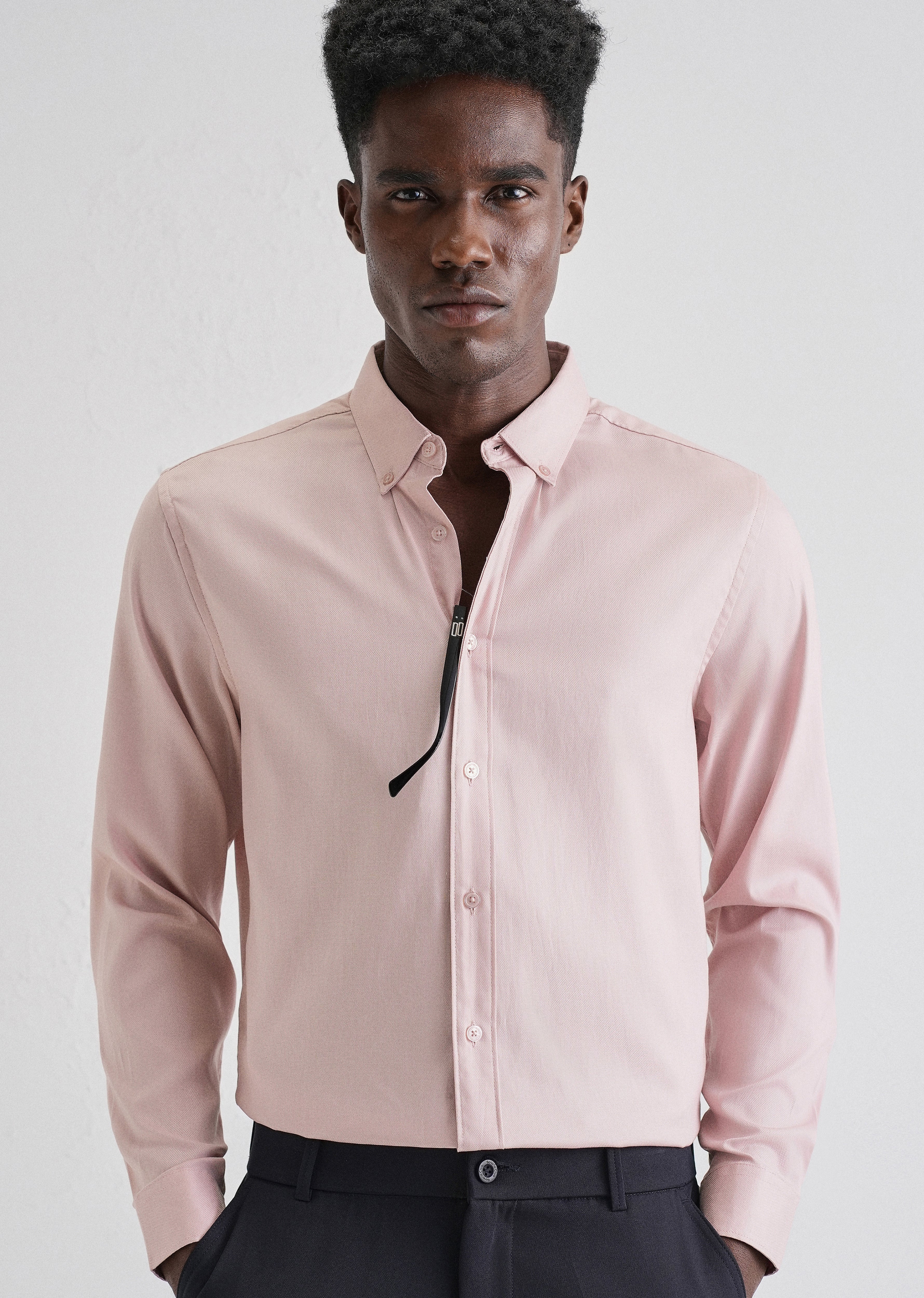 Pink Plain Blended Cotton Regular Fit Shirt - Image 7