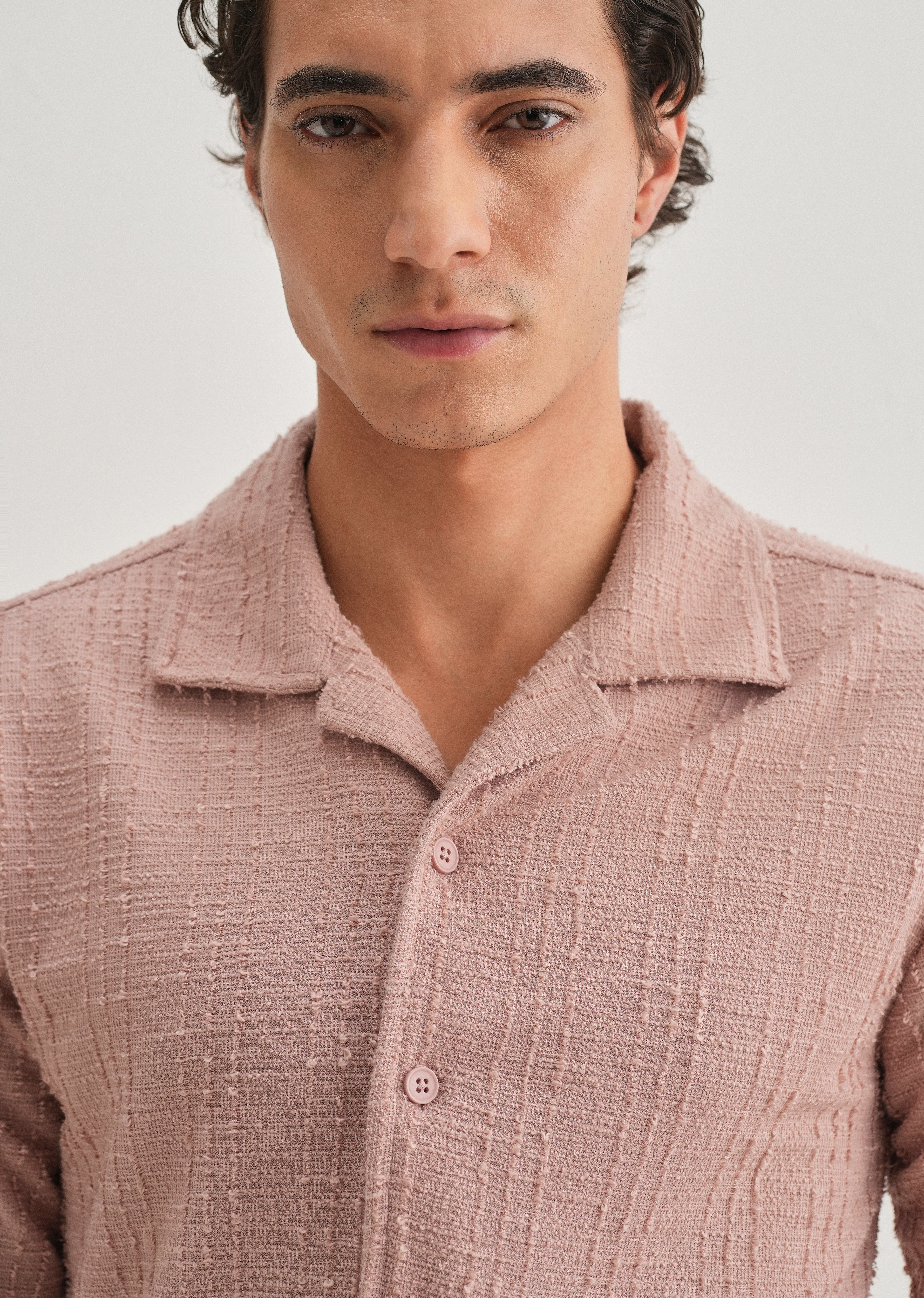 Pink Plain Cuban Collar Knitted Shirt - Image 5