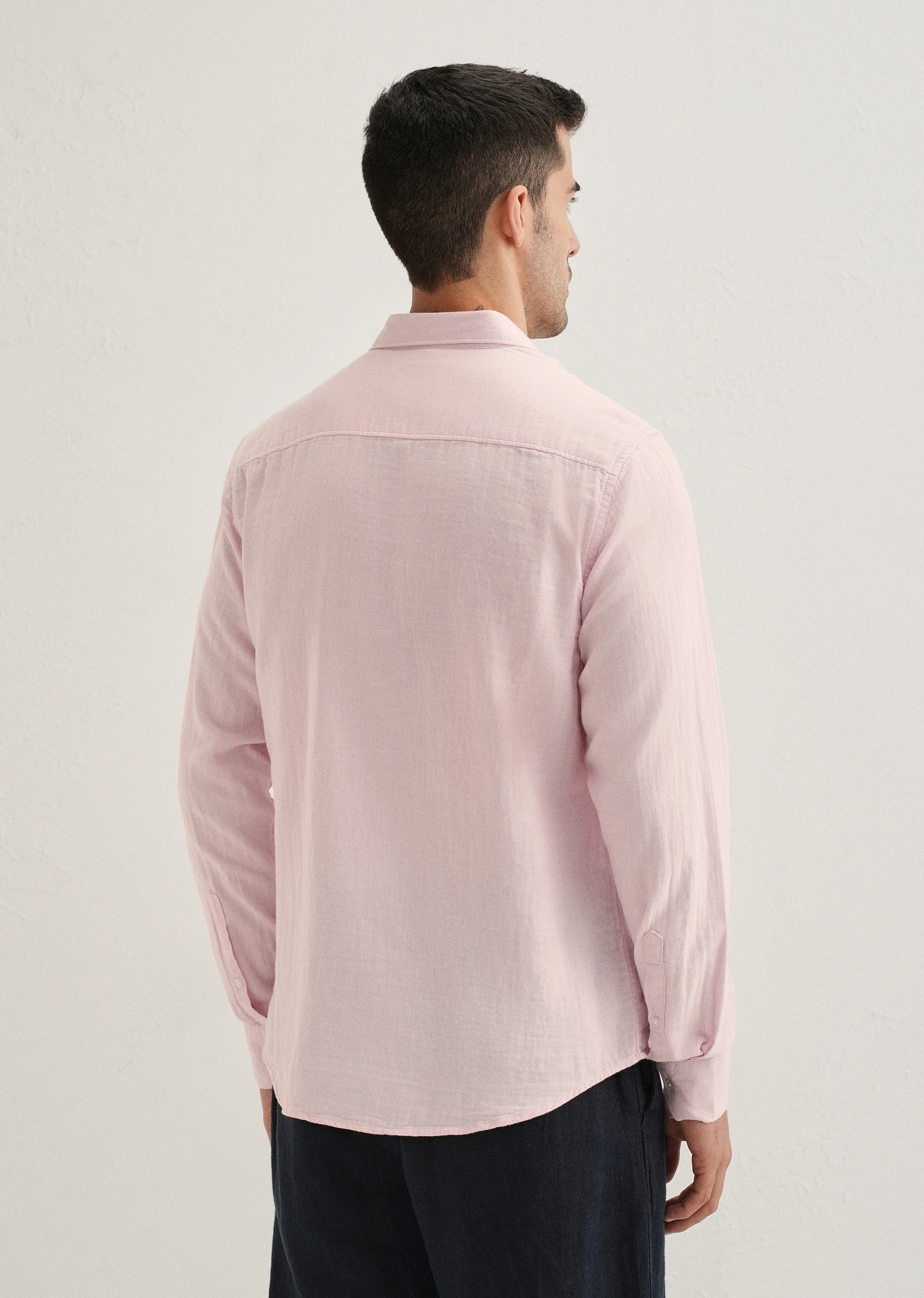 Pink Plain Double Cloth Cotton Shirt - Image 2