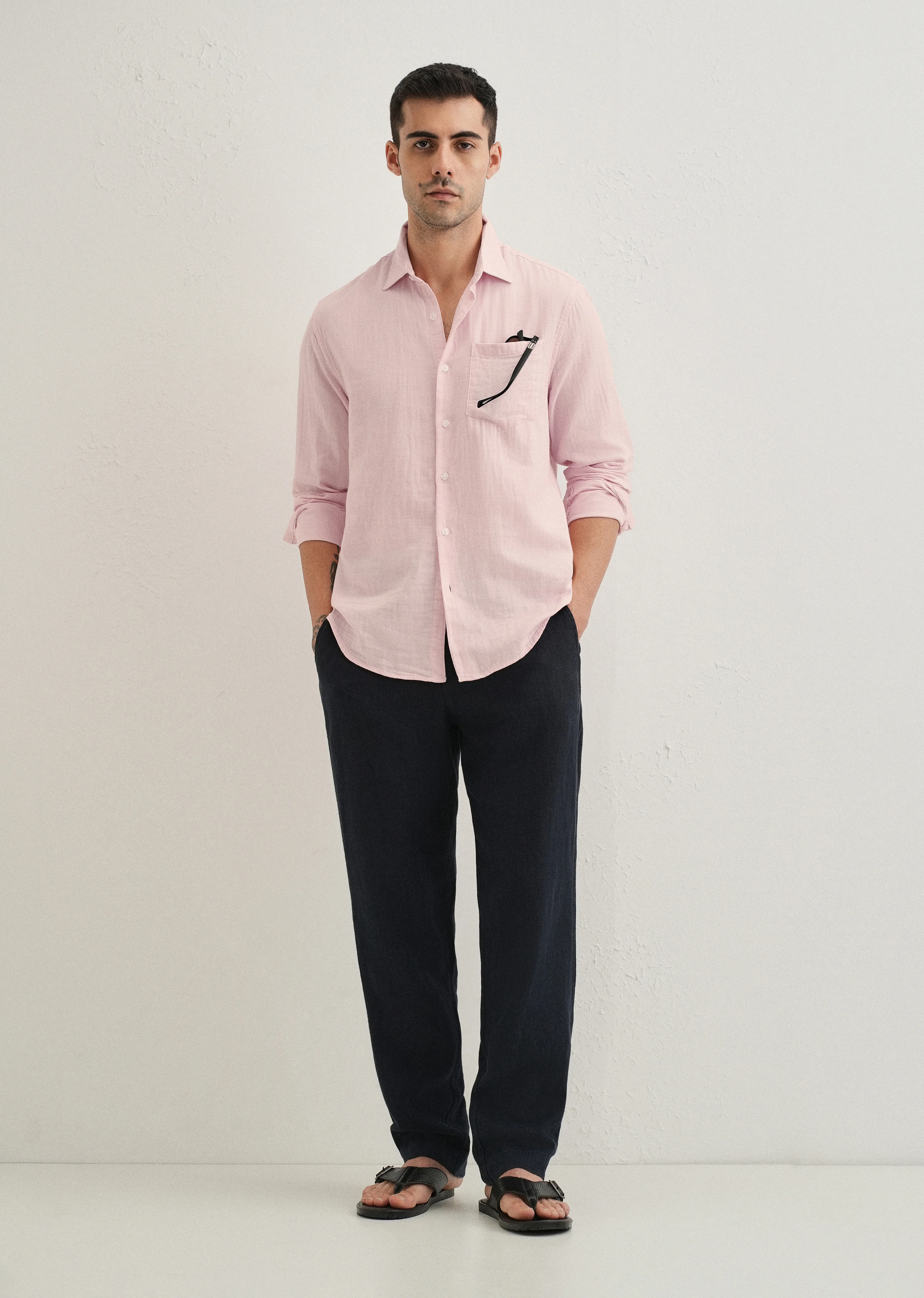 Pink Plain Double Cloth Cotton Shirt - Image 6