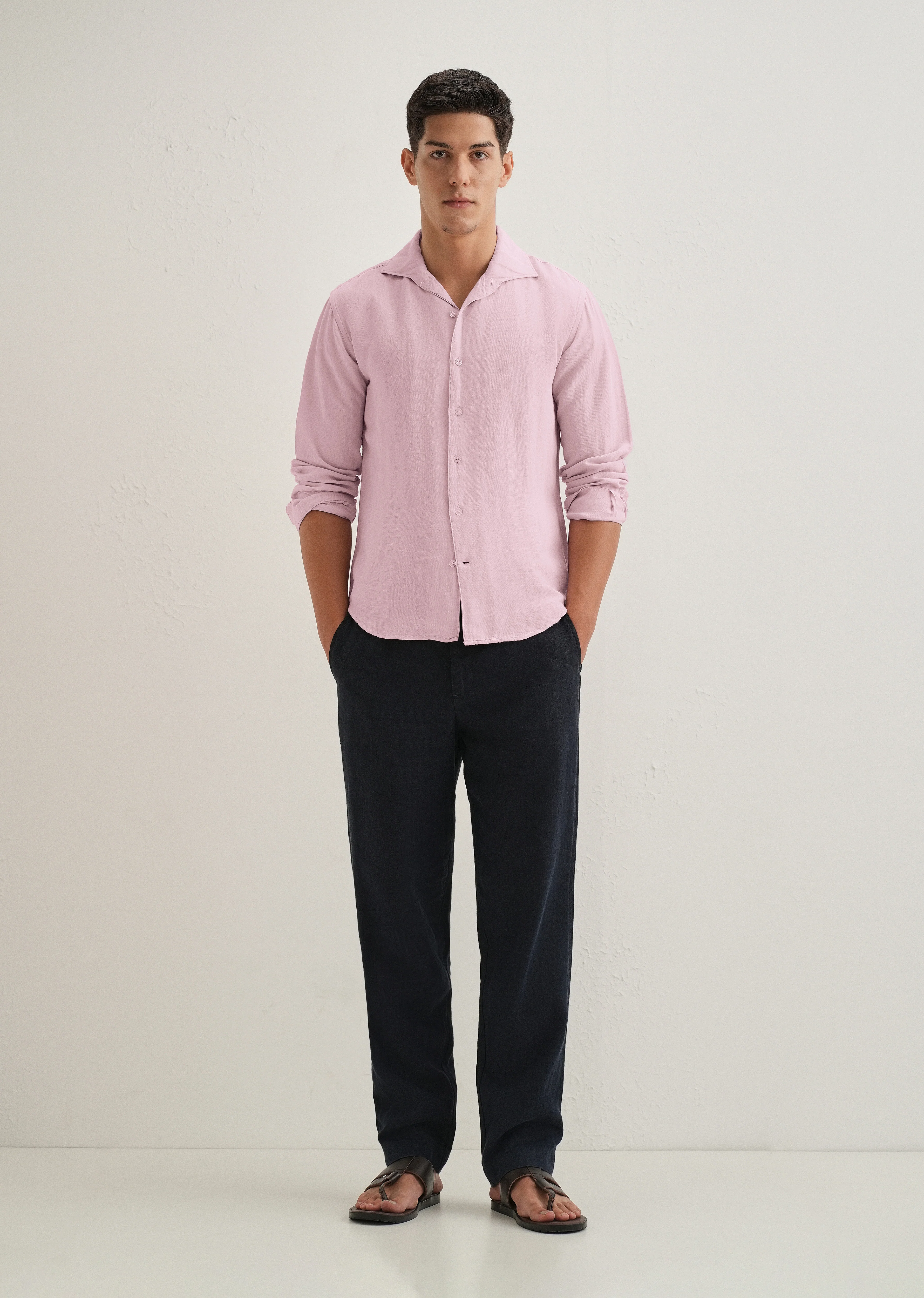 Pink Plain Linen Viscose Shirt - Image 6