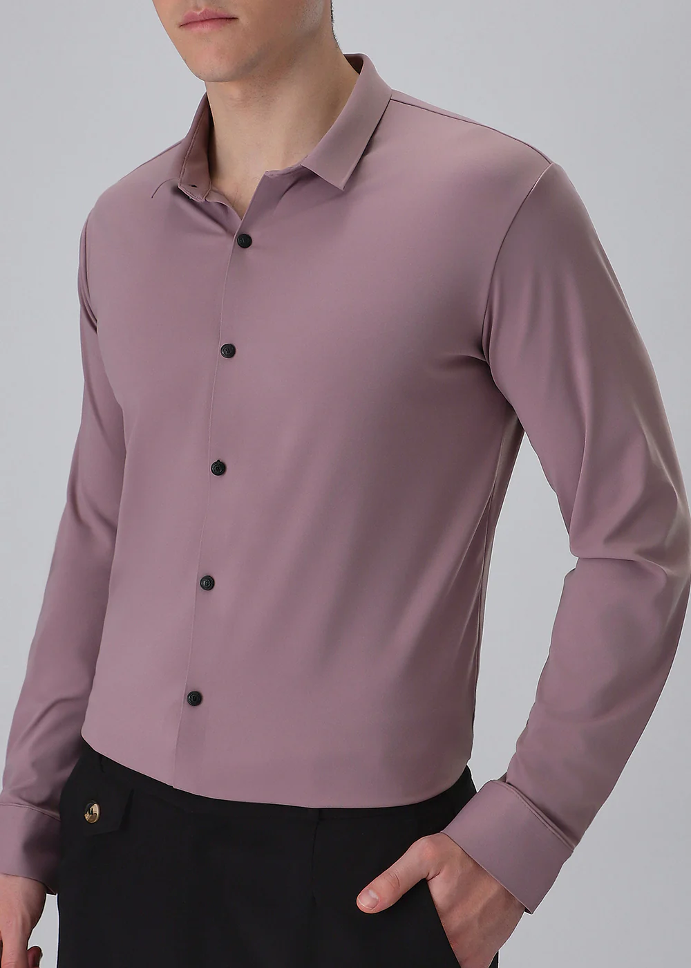 Pink Plain Stitchless Stretch Shirt - Image 7