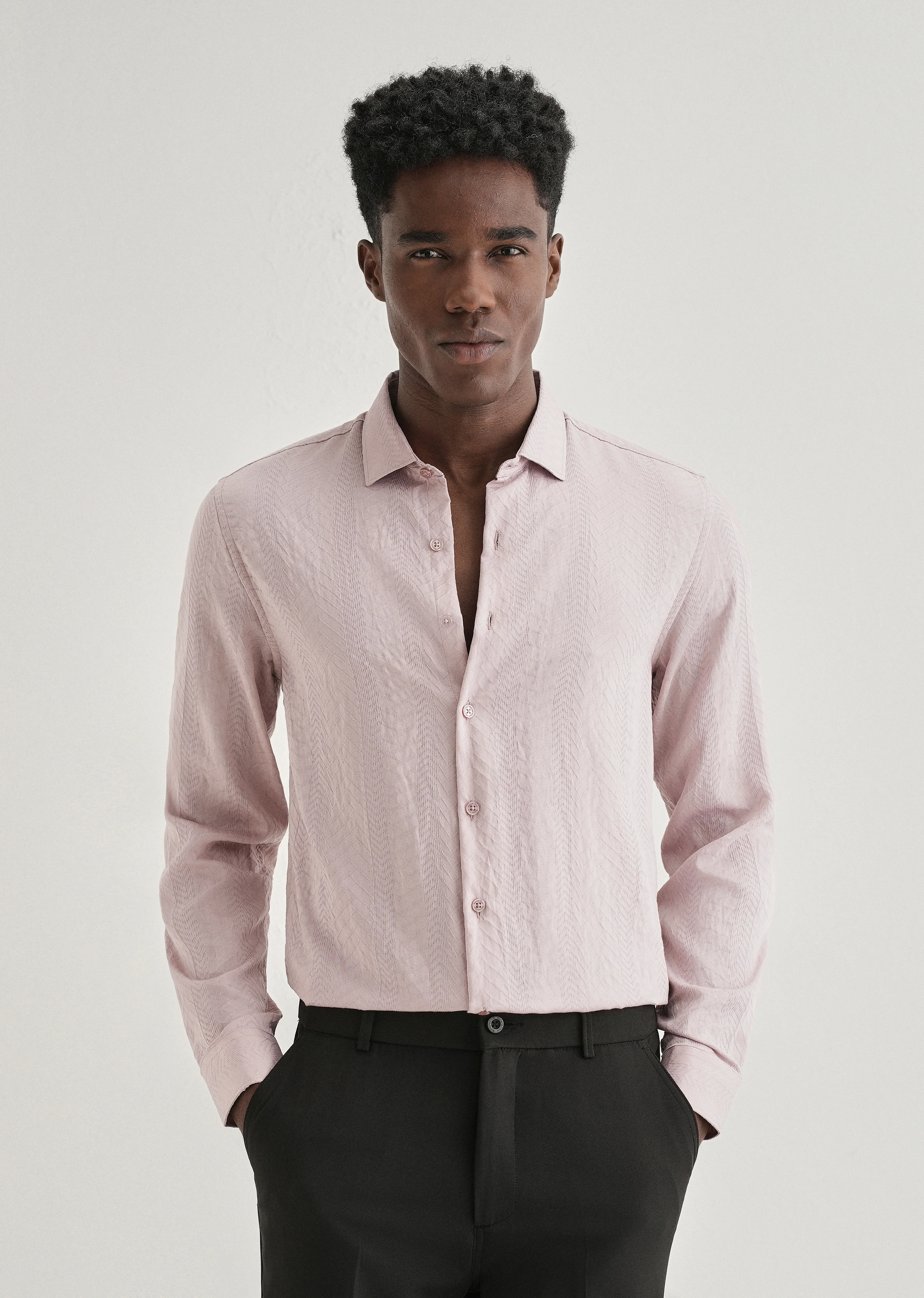 Pink Self Patterned Shirt - Image 2