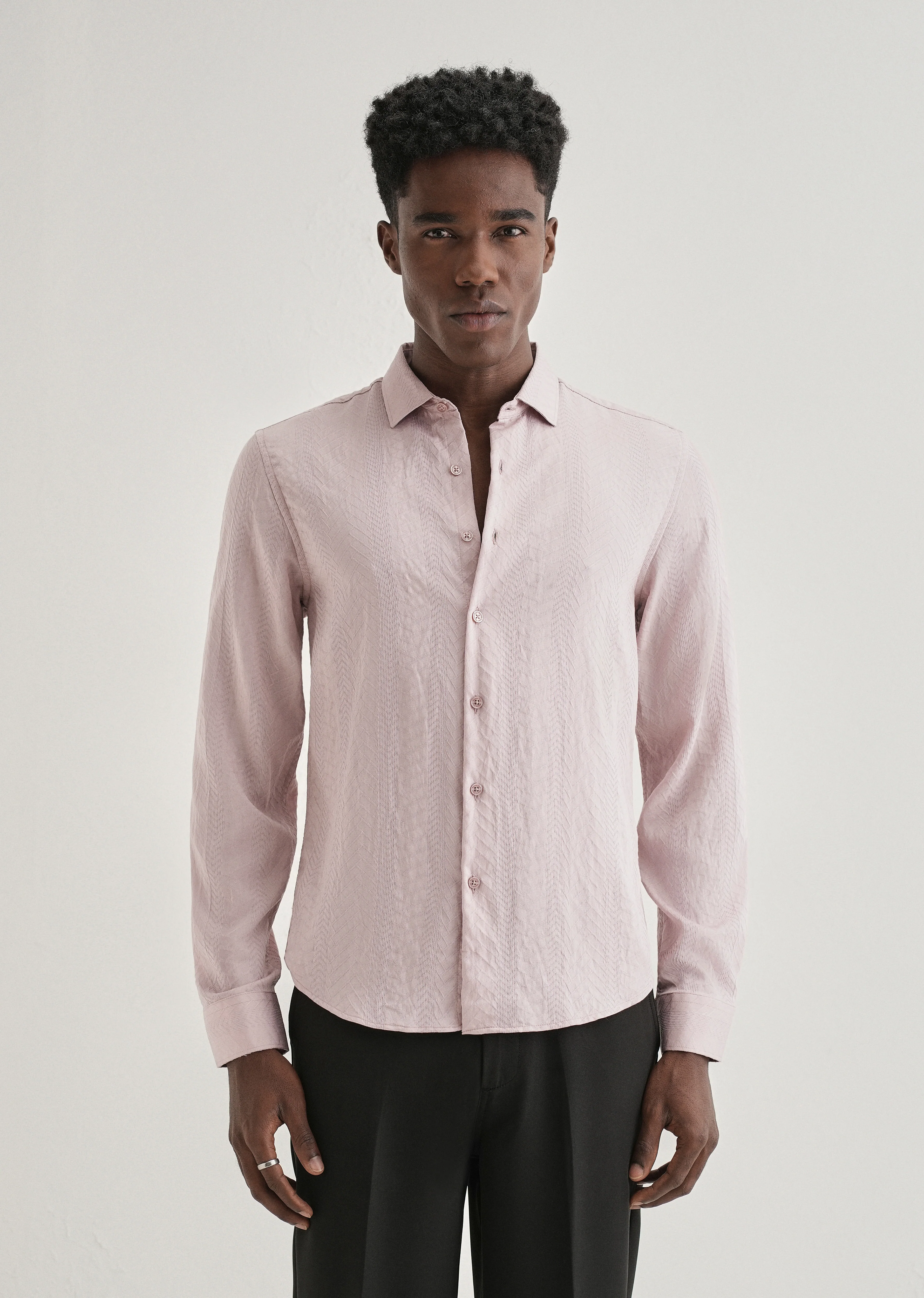 Pink Self Patterned Shirt - Image 4