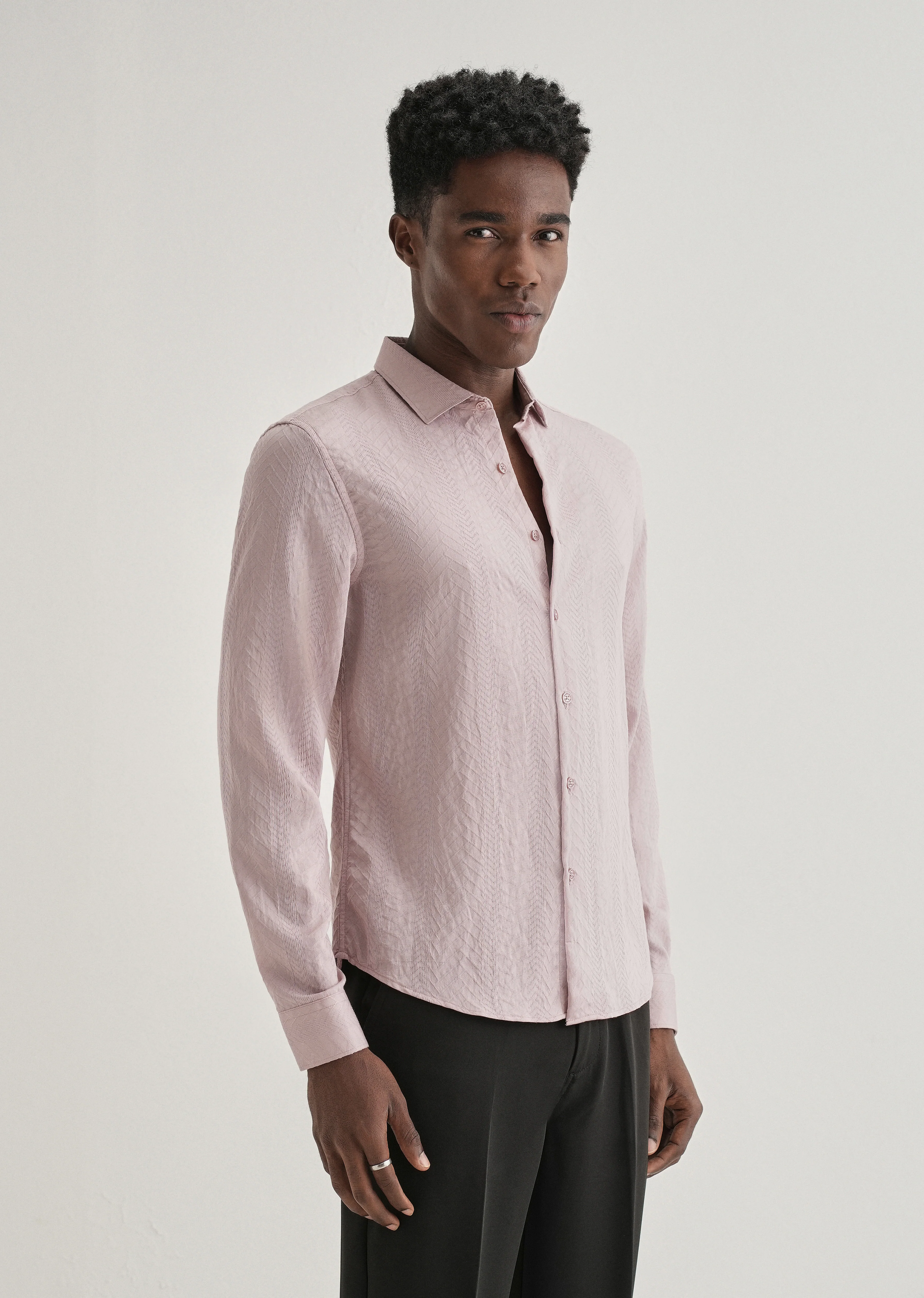 Pink Self Patterned Shirt - Image 5